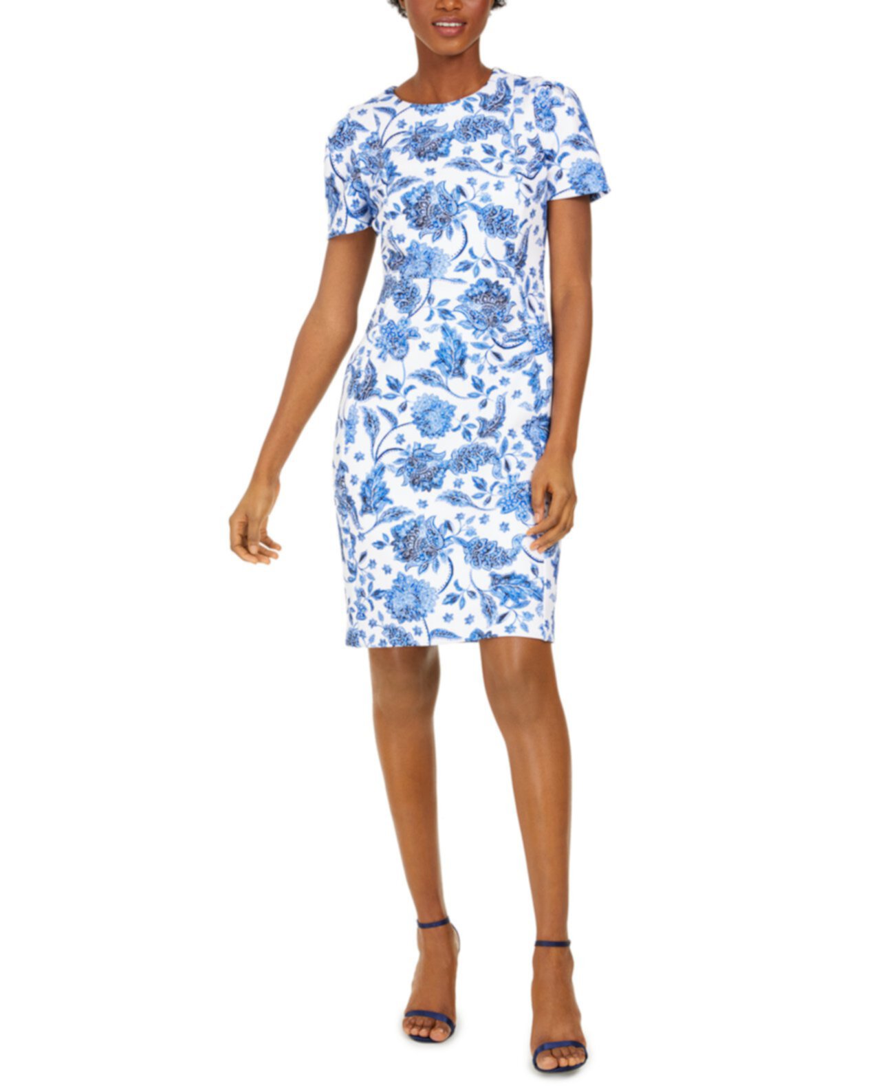 Платье-футляр с коротким рукавом с цветочным принтом Calvin Klein