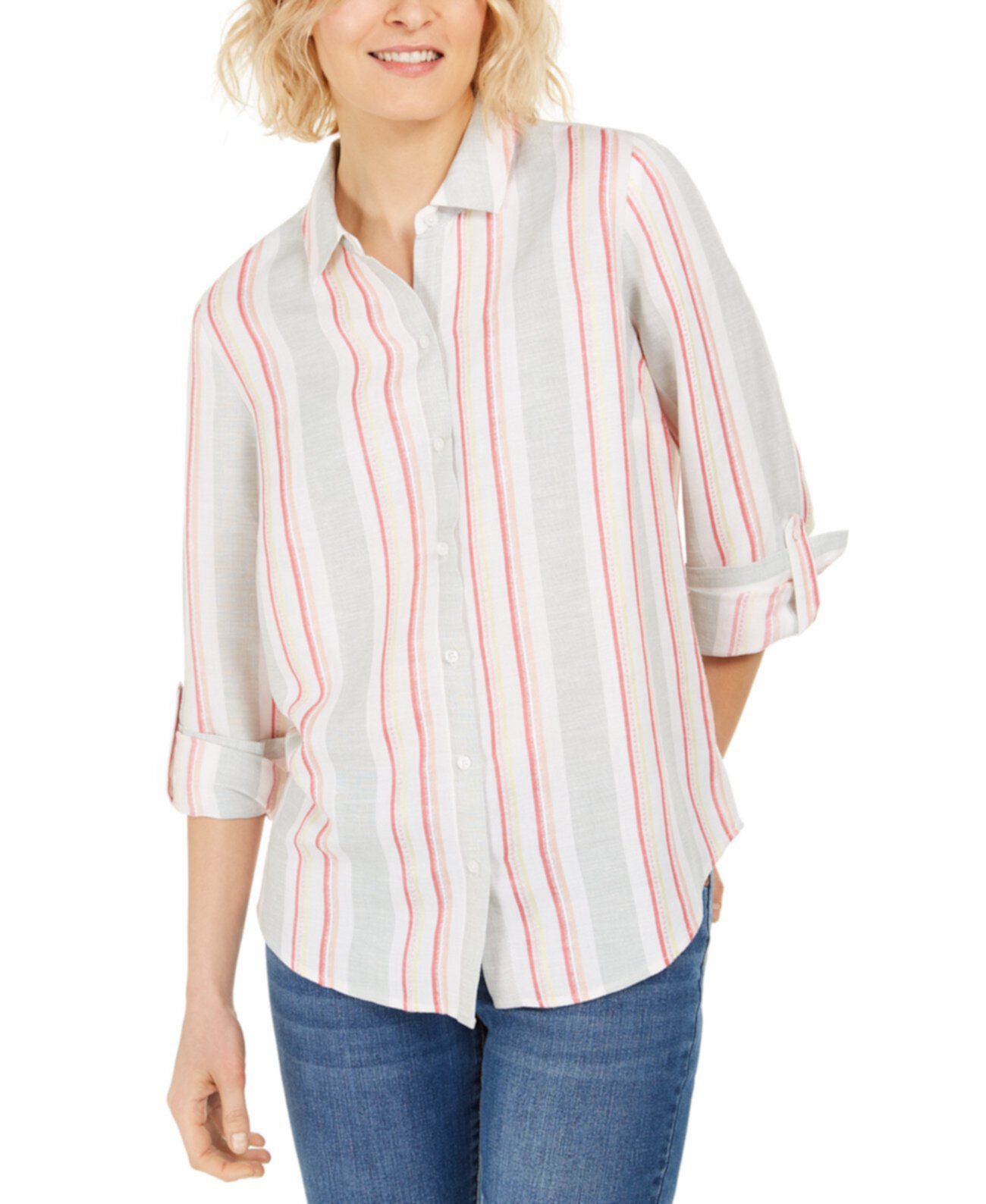 Рубашка в полоску с миниатюрными полосками, созданная для Macy's Charter Club
