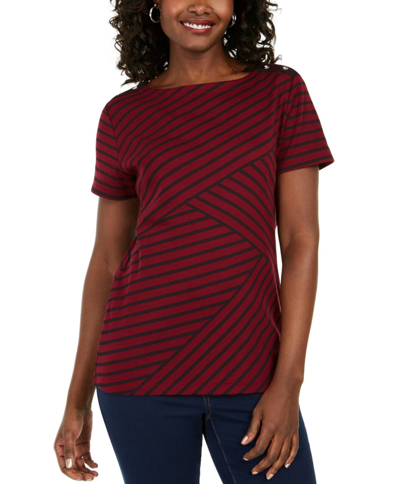 Petite Asymmetrical-Stripe Top, Created for Macy's Karen Scott