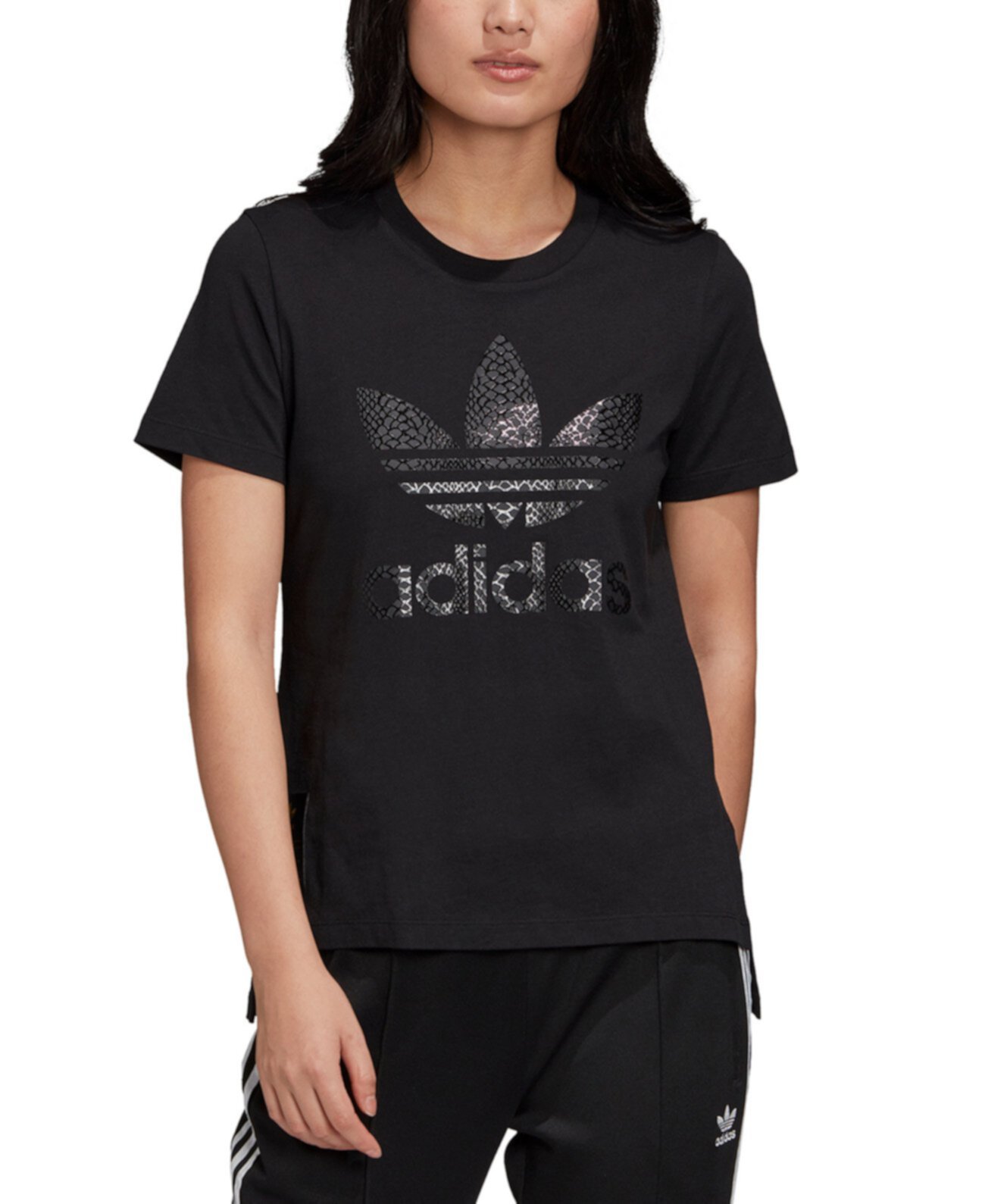 Женская хлопковая футболка с принтом и логотипом Adidas