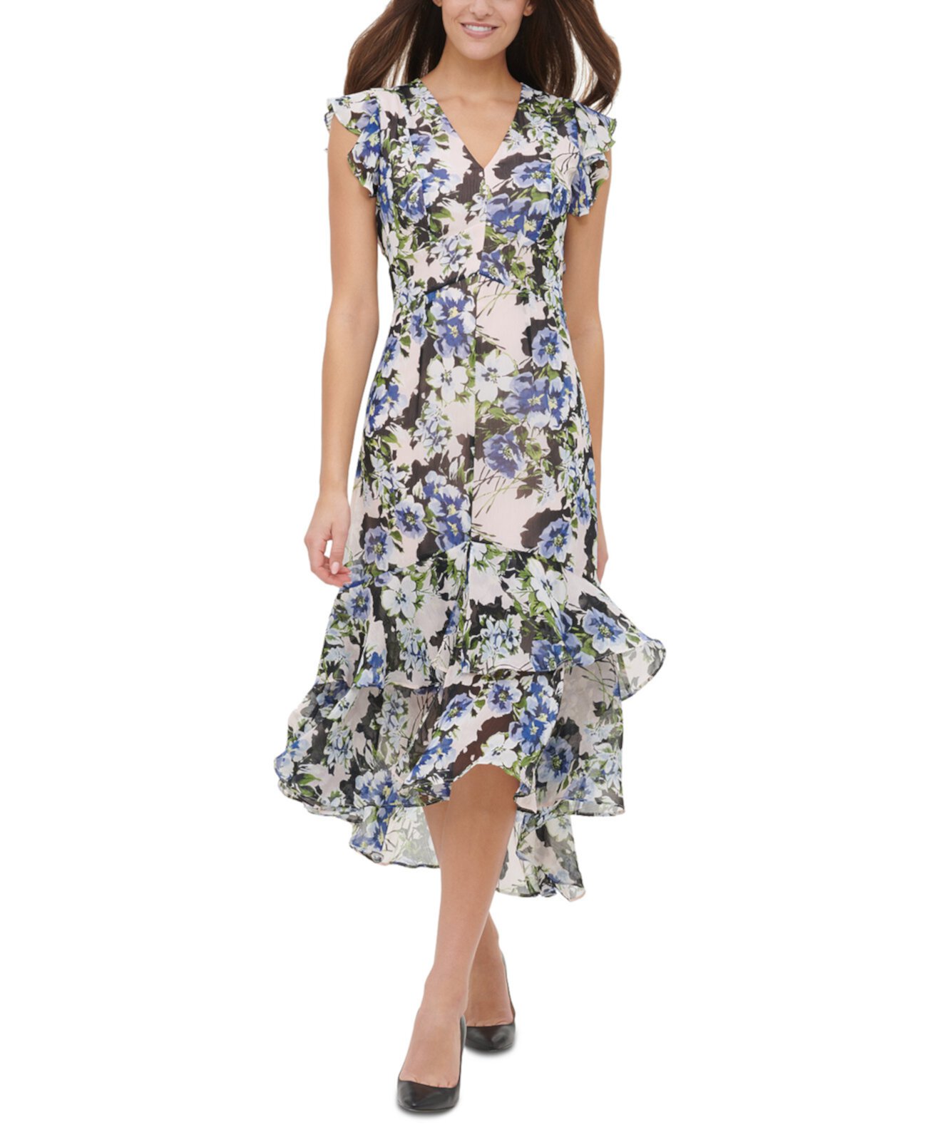 Платье из шифона с цветочным принтом и рукавами Tommy Hilfiger