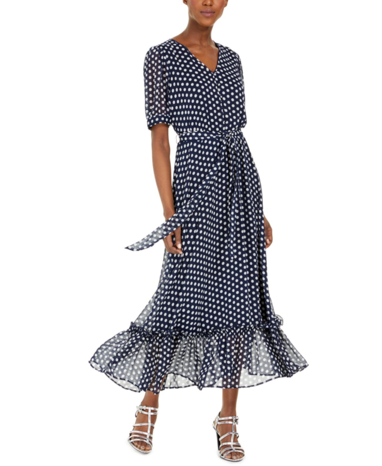 Крестьянское платье в горошек с поясом Calvin Klein