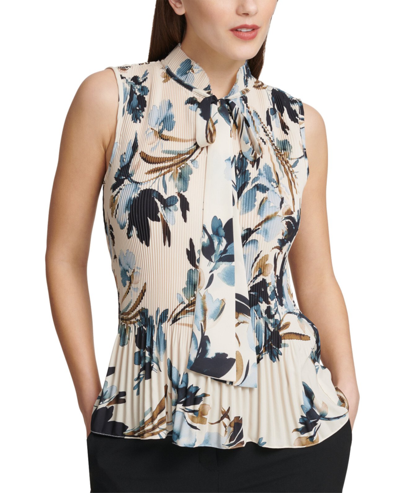 Блуза без рукавов со складками и цветочным принтом DKNY