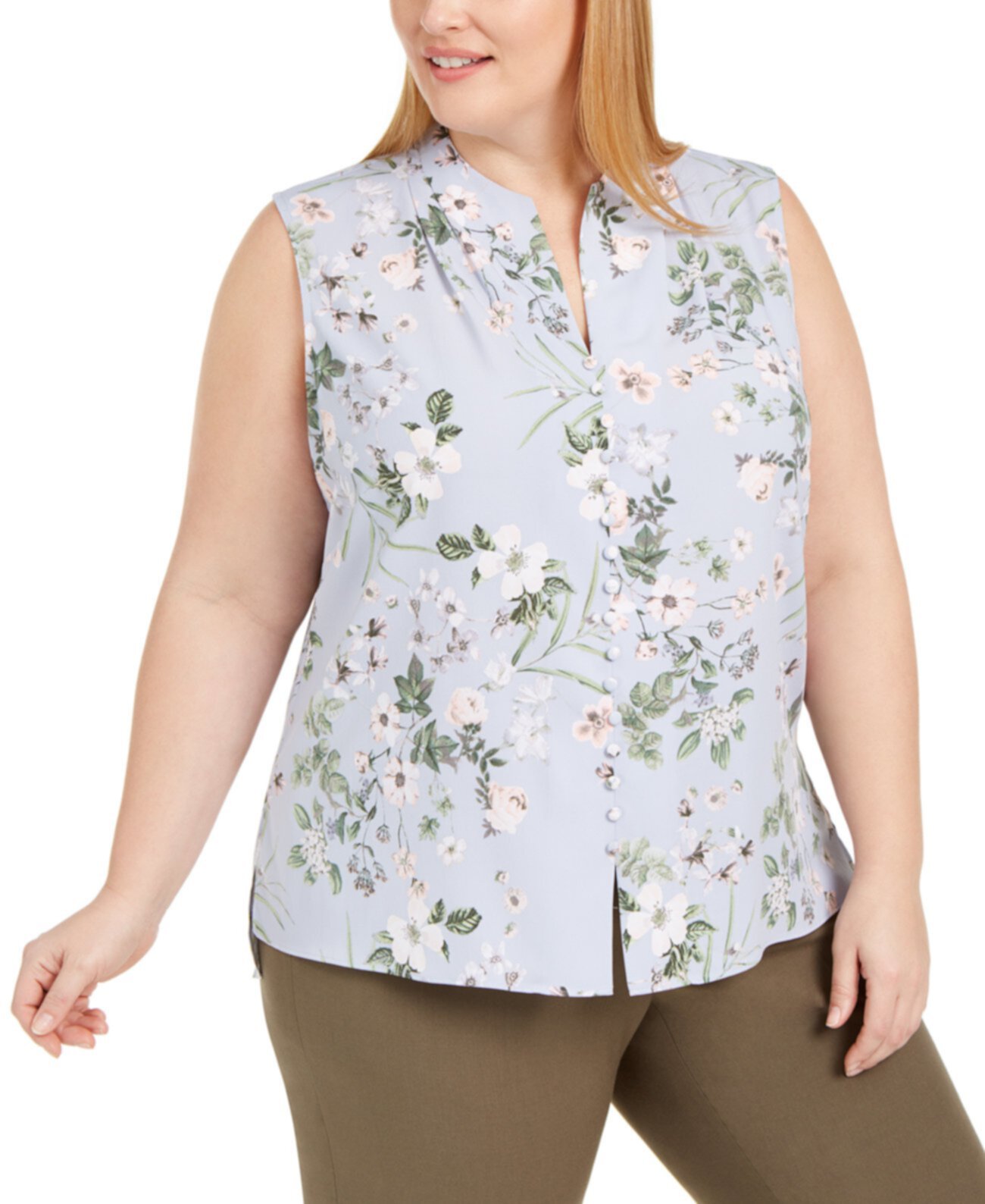 Блузка без рукавов с цветочным принтом на пуговицах Calvin Klein