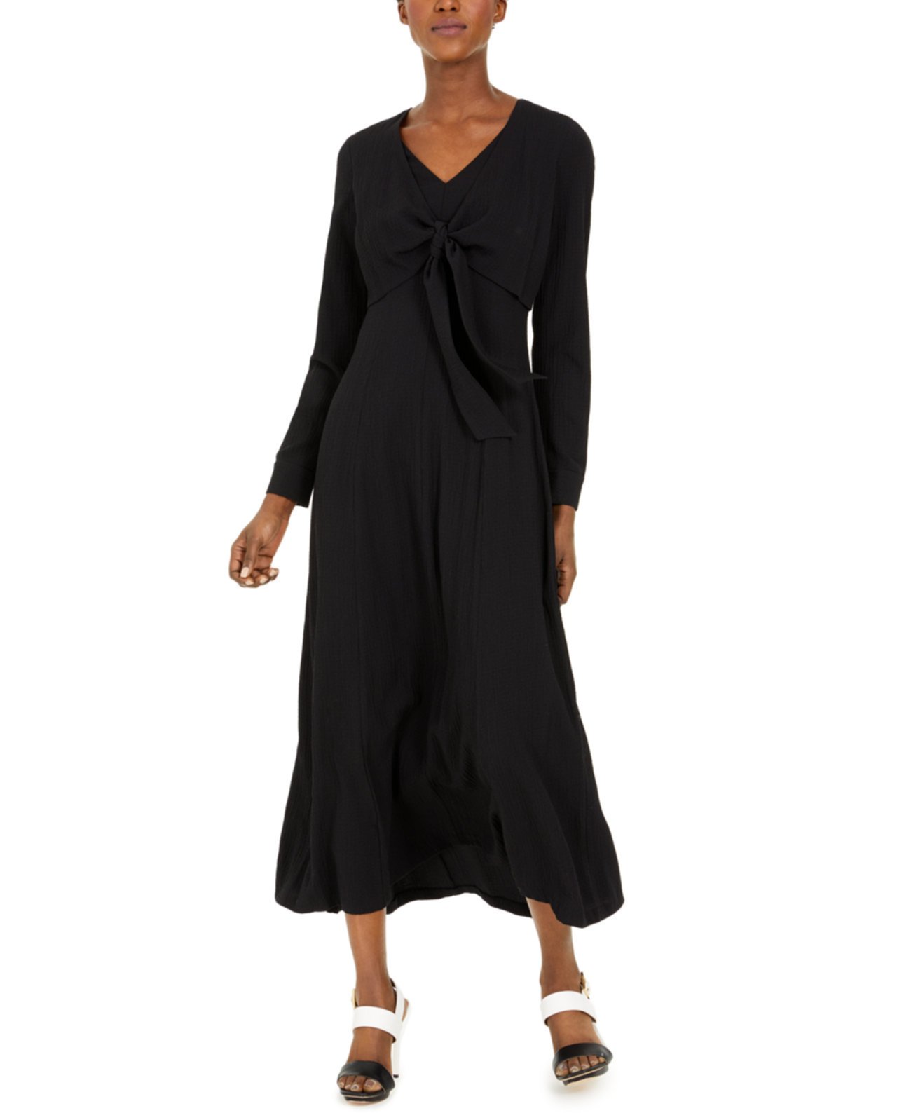 Платье макси с длинными рукавами и завязками спереди Calvin Klein