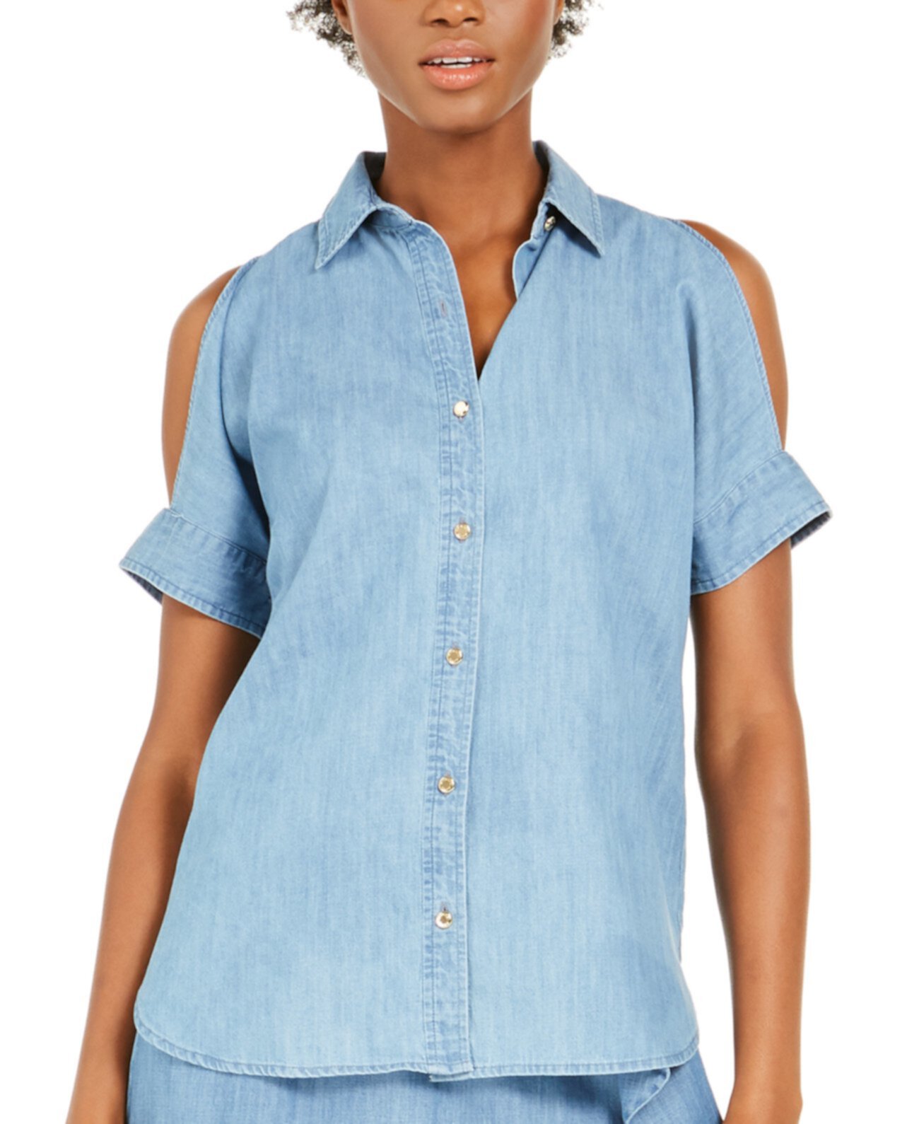 Рубашка с открытыми плечами из шамбре Michael Kors