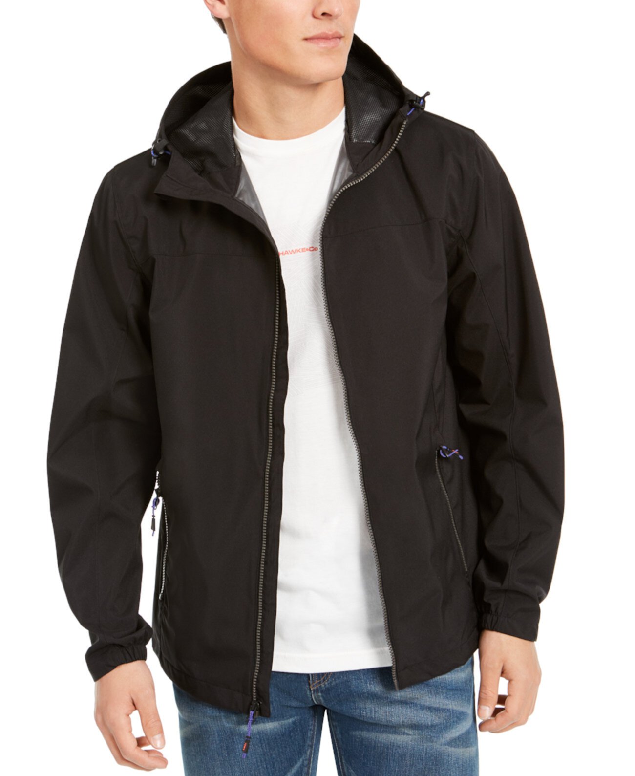 Мужская всесезонная легкая куртка-дождевик с капюшоном из эластичного материала HAWKE & CO