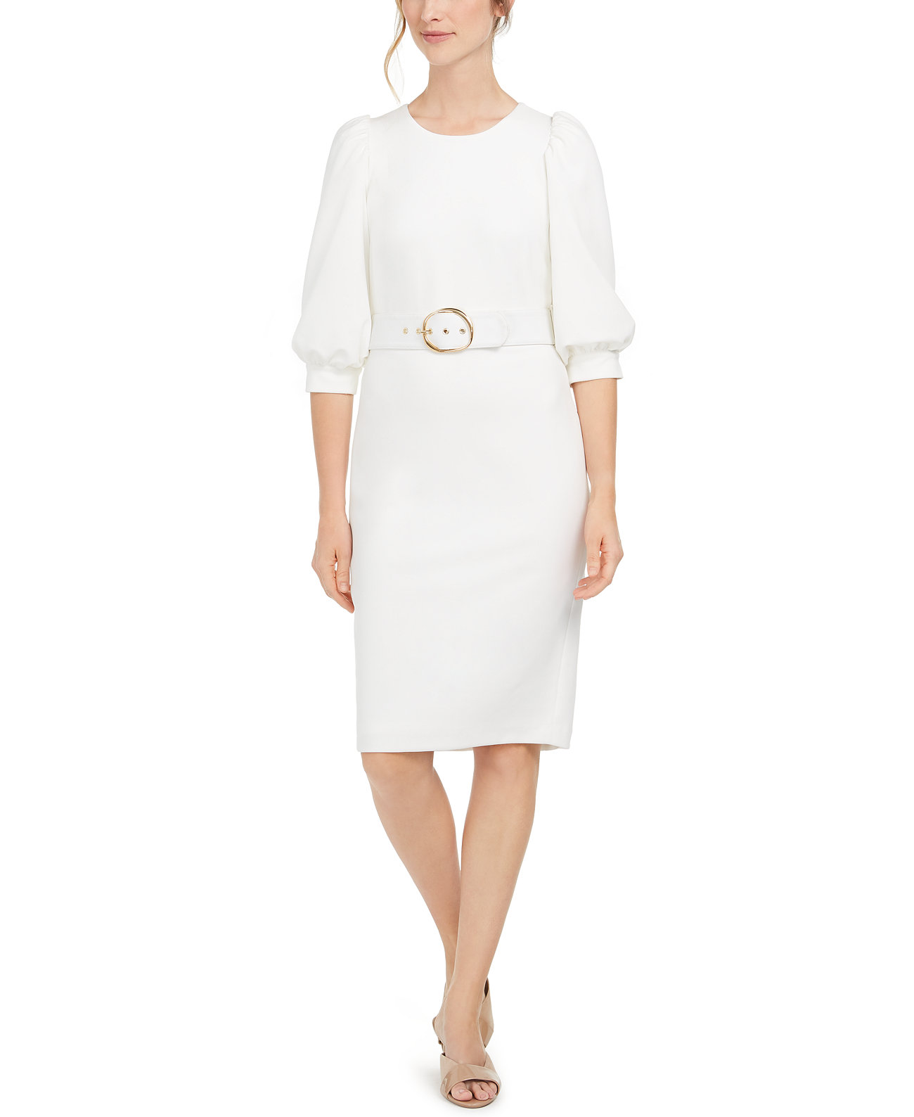 Платье-футляр с воздушным рукавом и поясом Calvin Klein