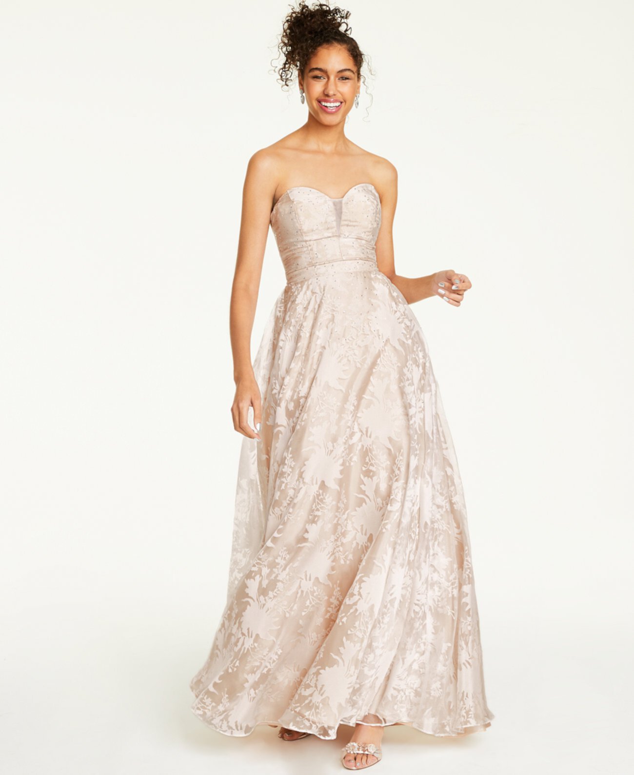 Платье без бретелек с цветочным принтом от Juniors, созданное для Macy's Say Yes to the Prom