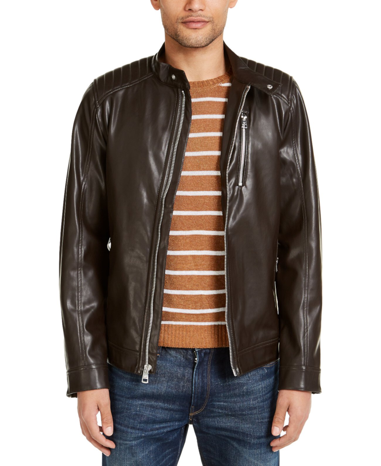 Мужская мото куртка из искусственной кожи, созданная для Macy's Calvin Klein