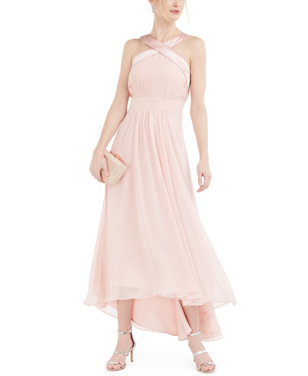 Атласное и плиссированное шифоновое платье Eliza J