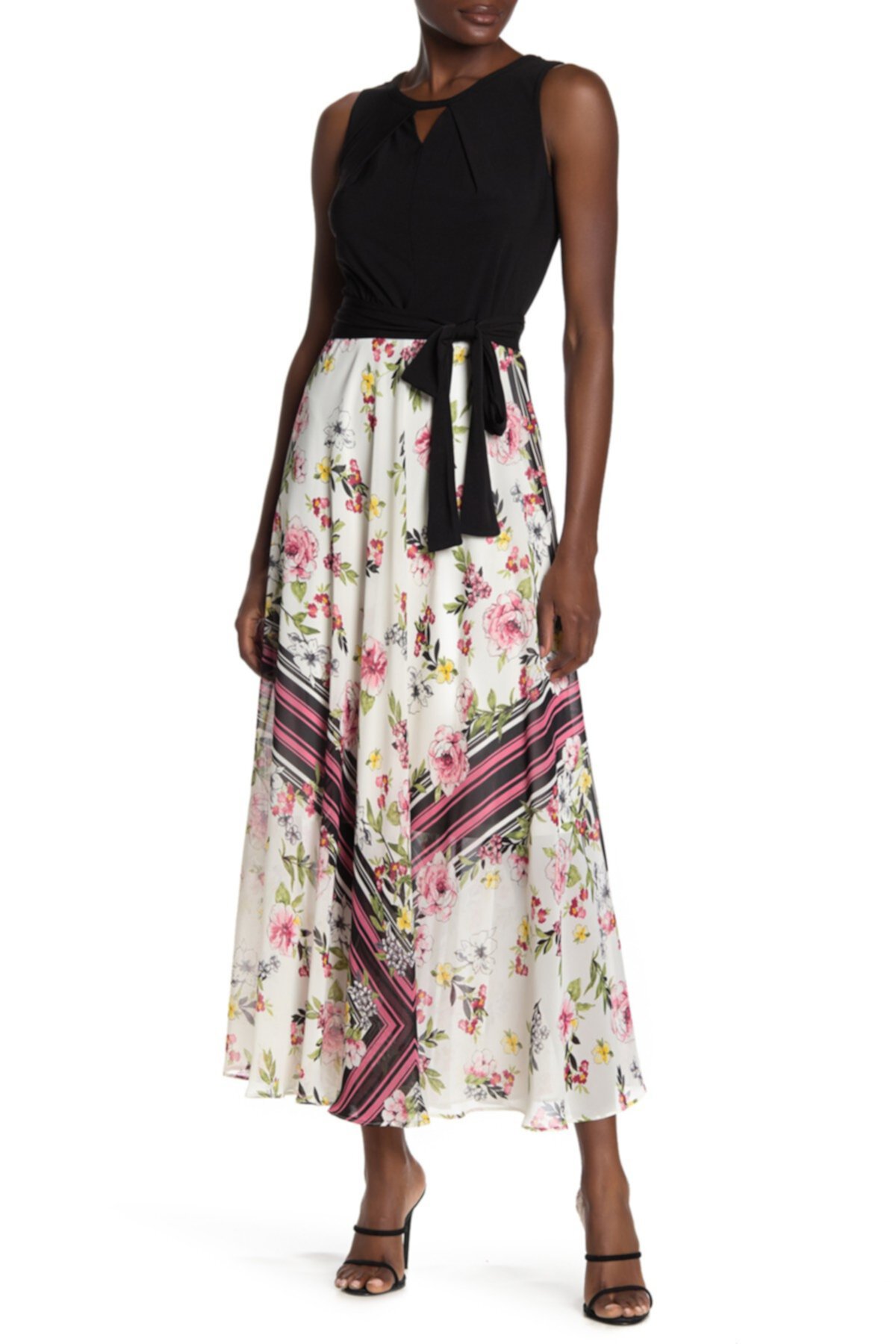 Платье макси с цветочным принтом и цветными блоками Sandra Darren