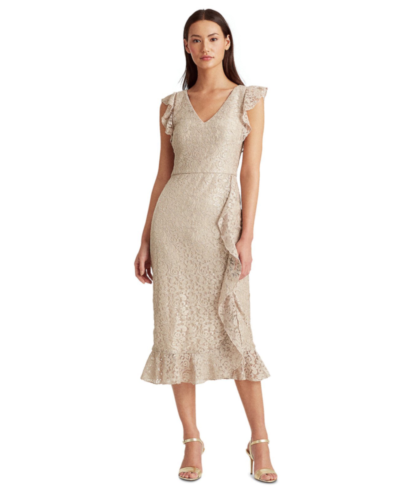 Платье с блестками и кружевом Ralph Lauren