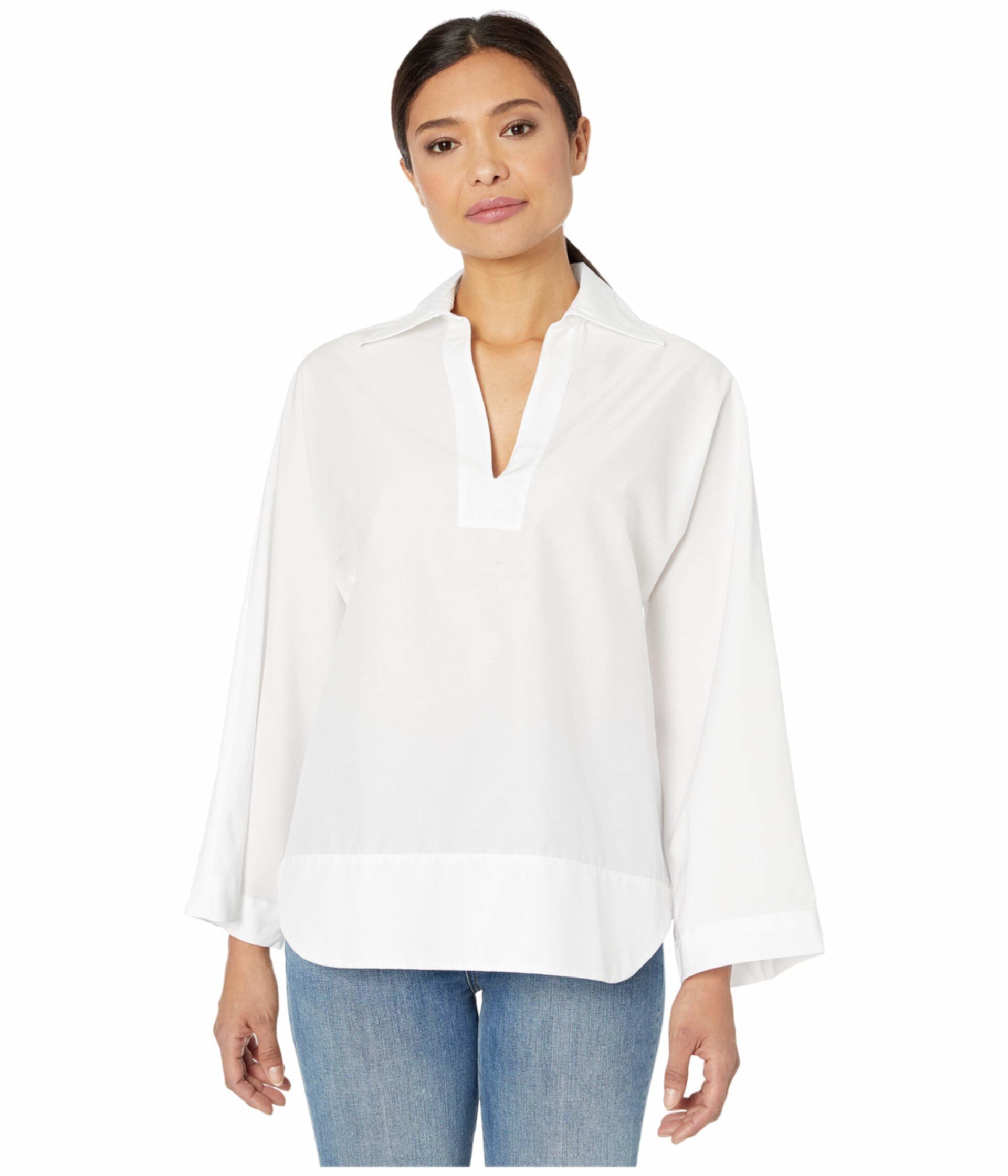 Белая на белом расслабленная рубашка с рукавом кимоно Elliott Lauren