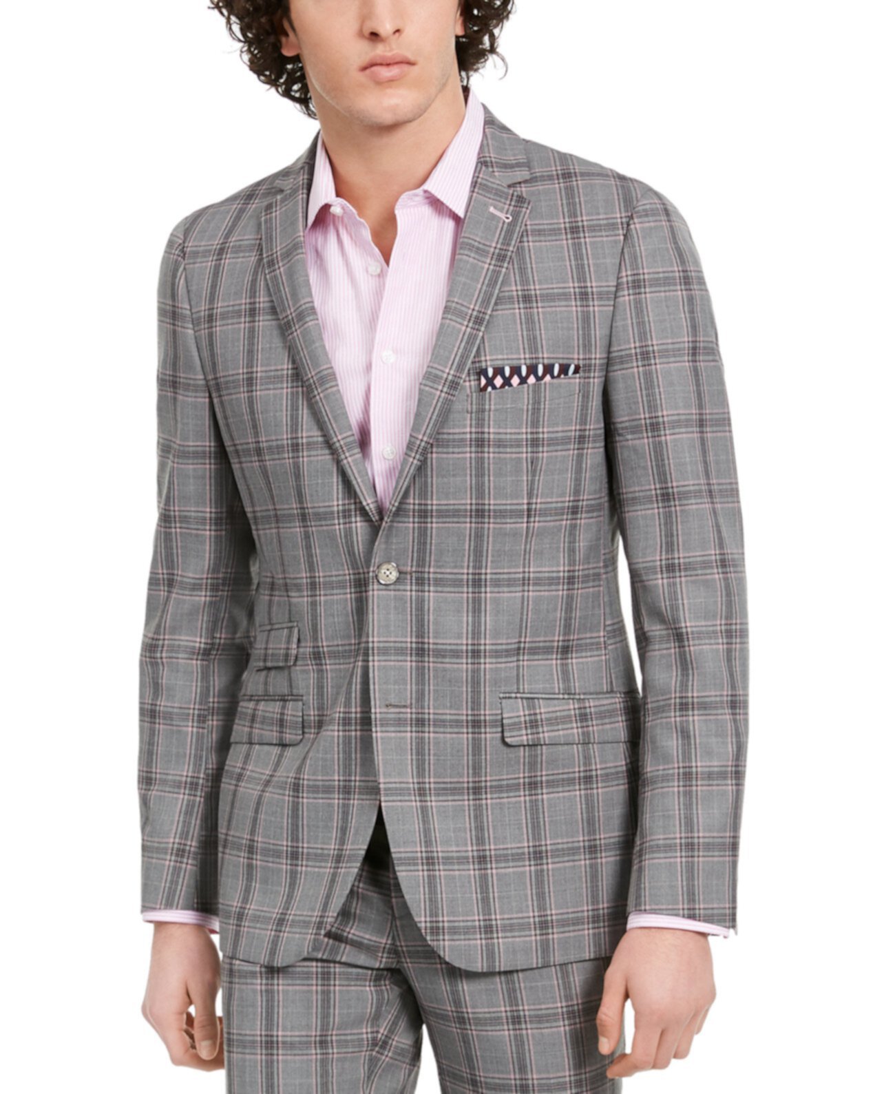 Мужской Dover Slim-Fit светло-серый и розовый пиджак в клетку Paisley & Gray