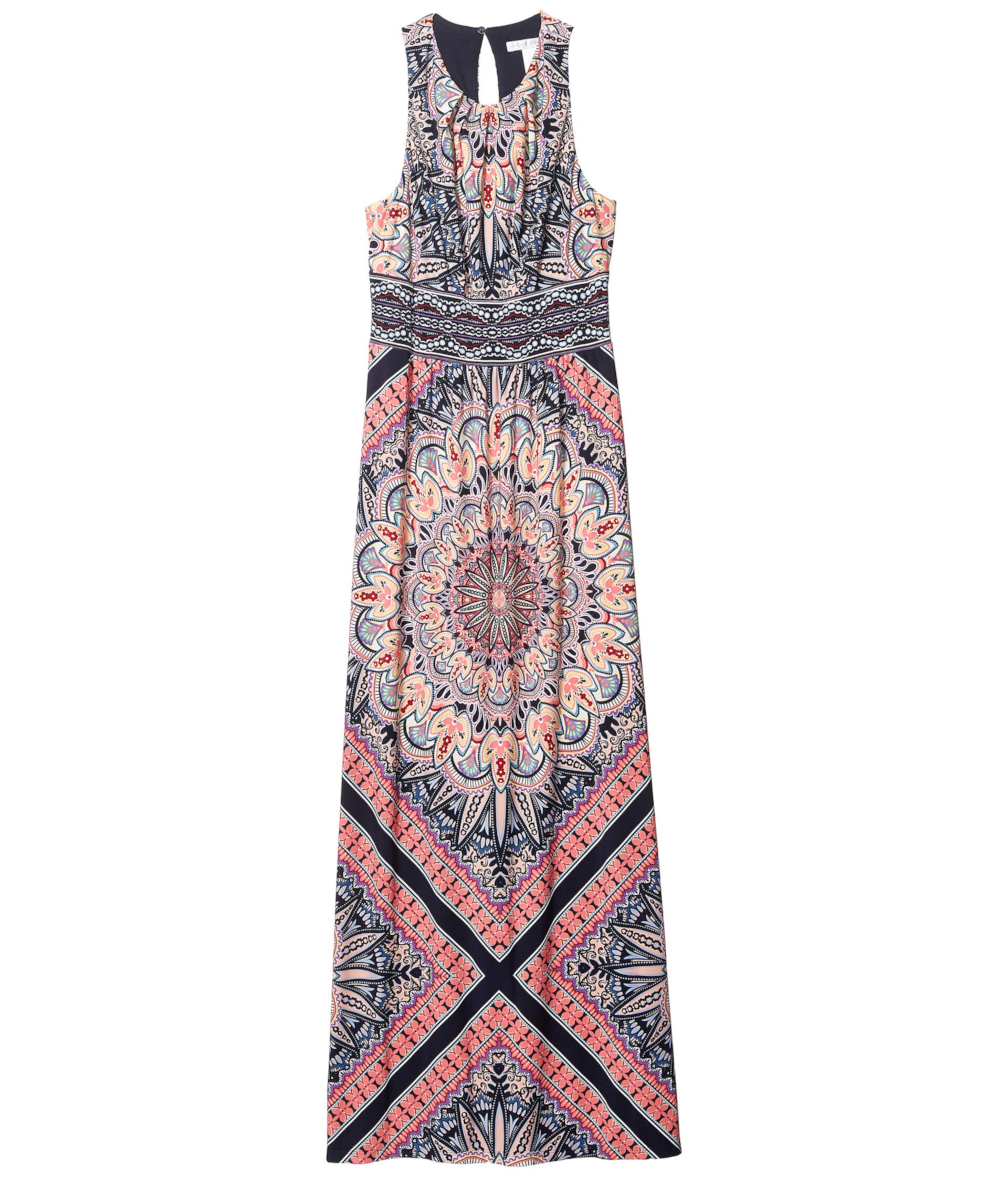 Макси-платье из плиссированной шеи с матовым принтом London Times