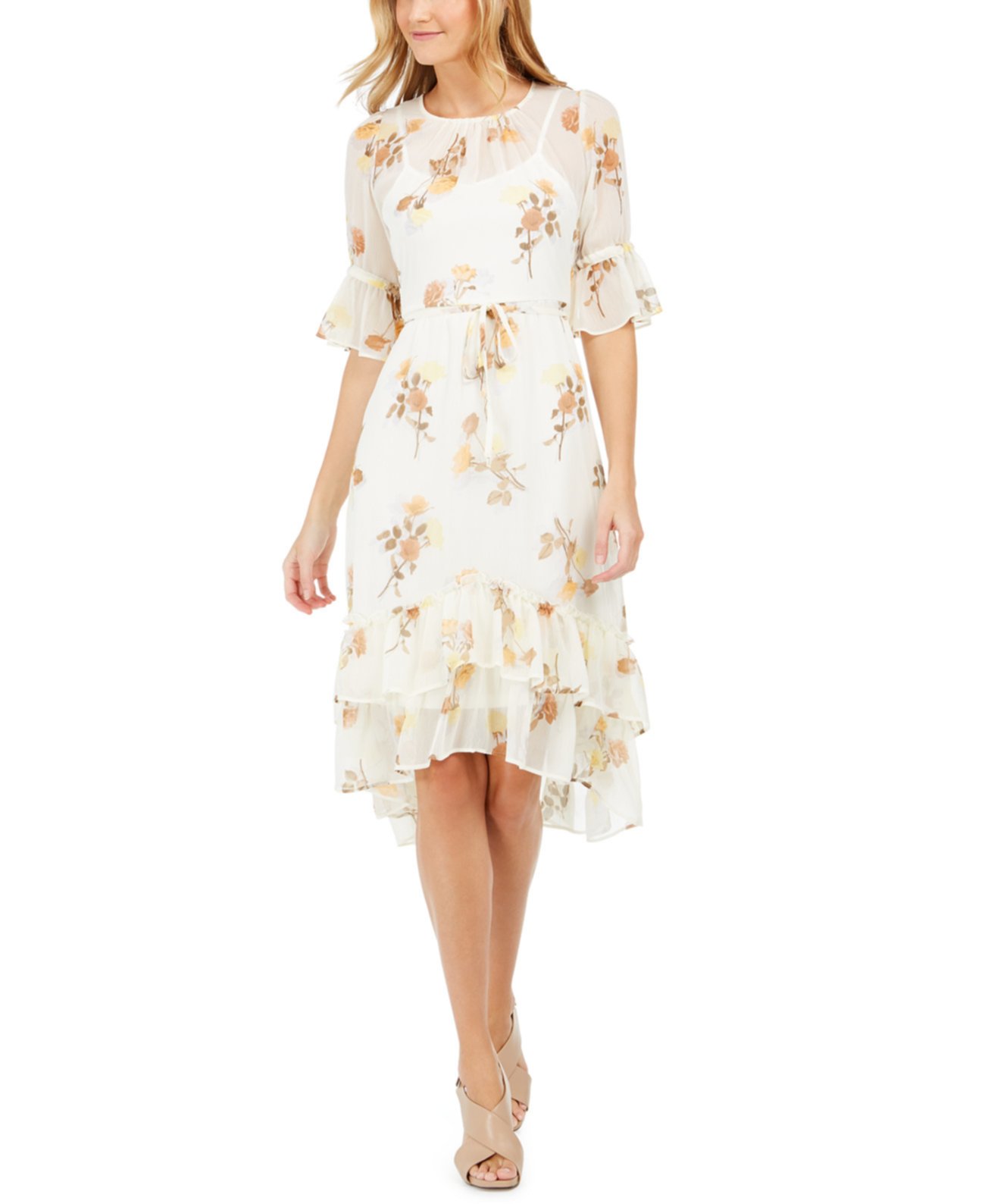 Платье с оборками и цветочным принтом Calvin Klein