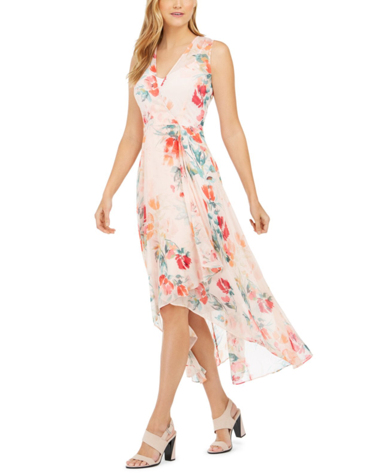 Платье с цветочным принтом High-Low Calvin Klein