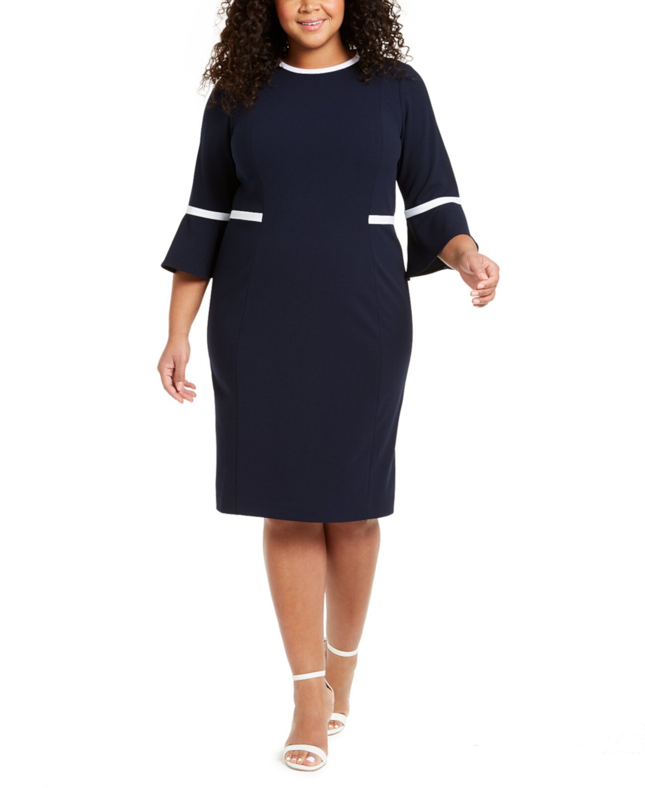 Платье-футляр с круглым вырезом и рукавами большого размера Calvin Klein