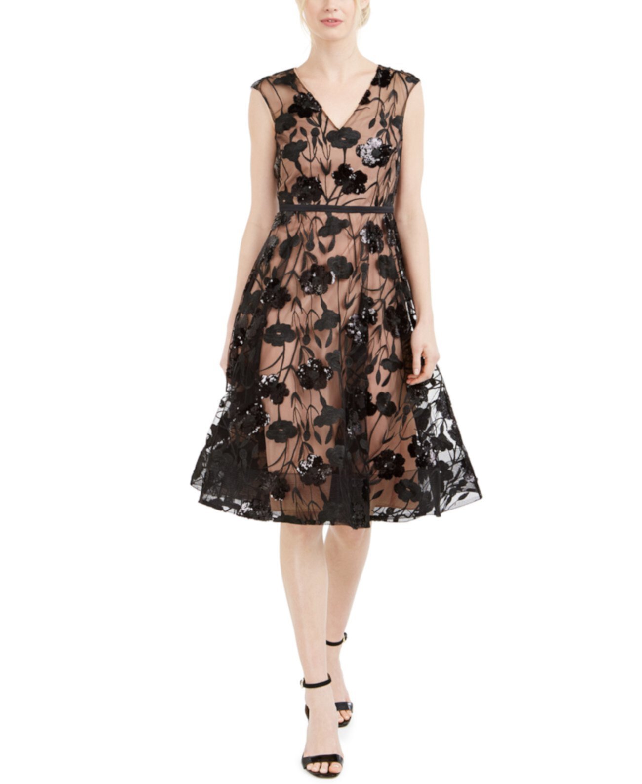 Платье из сетки с блестками и цветами Calvin Klein