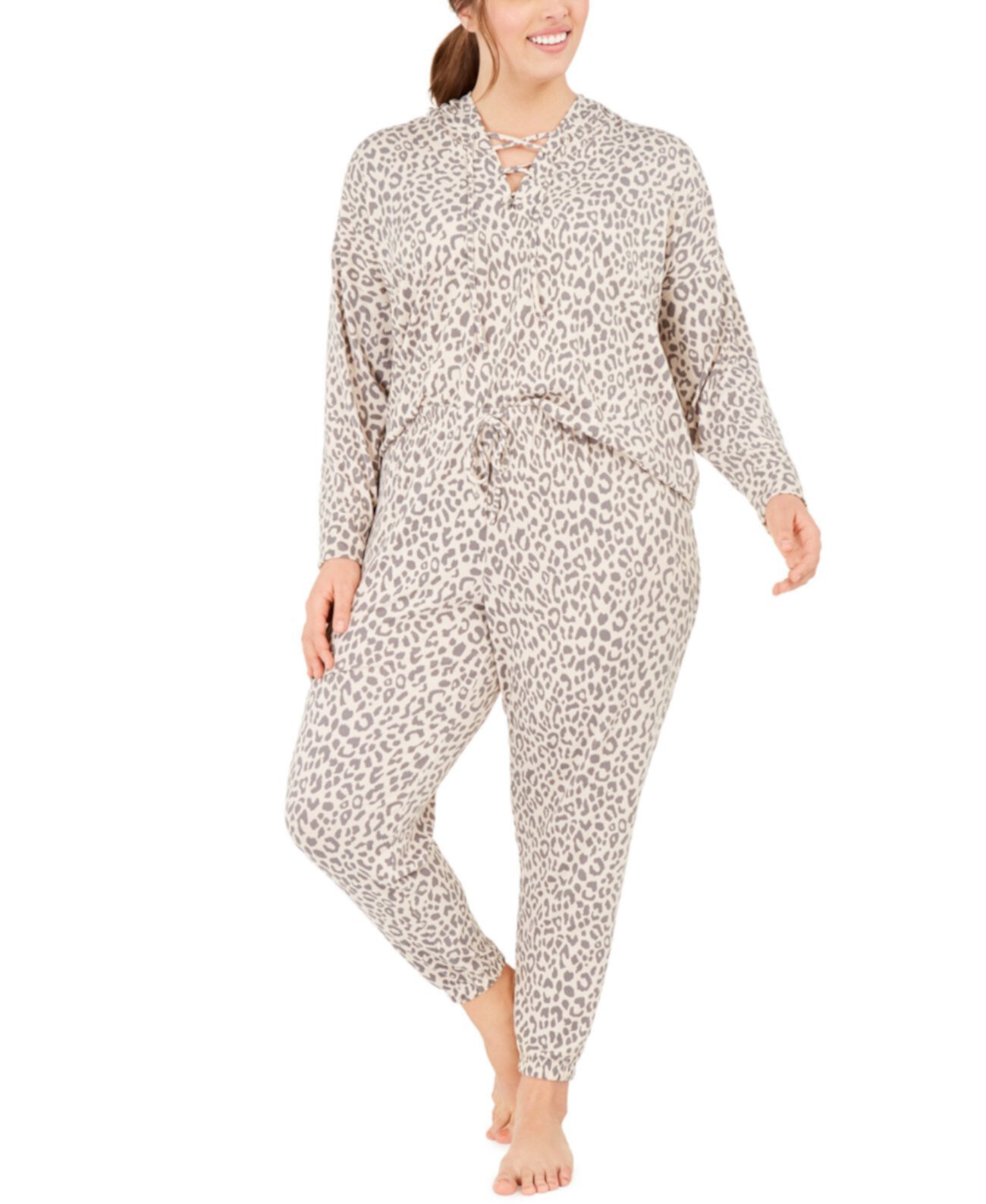 Пижамный комплект с капюшоном и брюки большого размера с принтом, созданный для Macy's Jenni