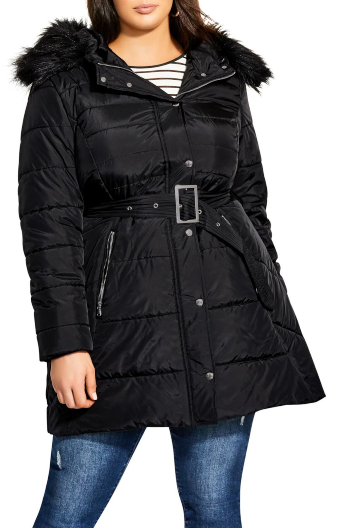 Puffa Съемное пальто с капюшоном из искусственного меха City Chic