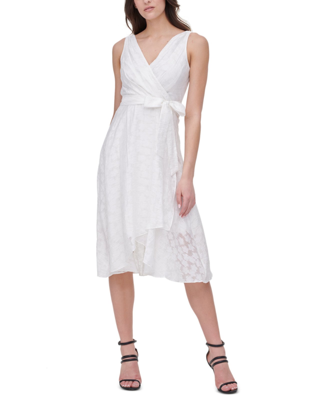 Фактурное платье из искусственной ткани с двойным V DKNY