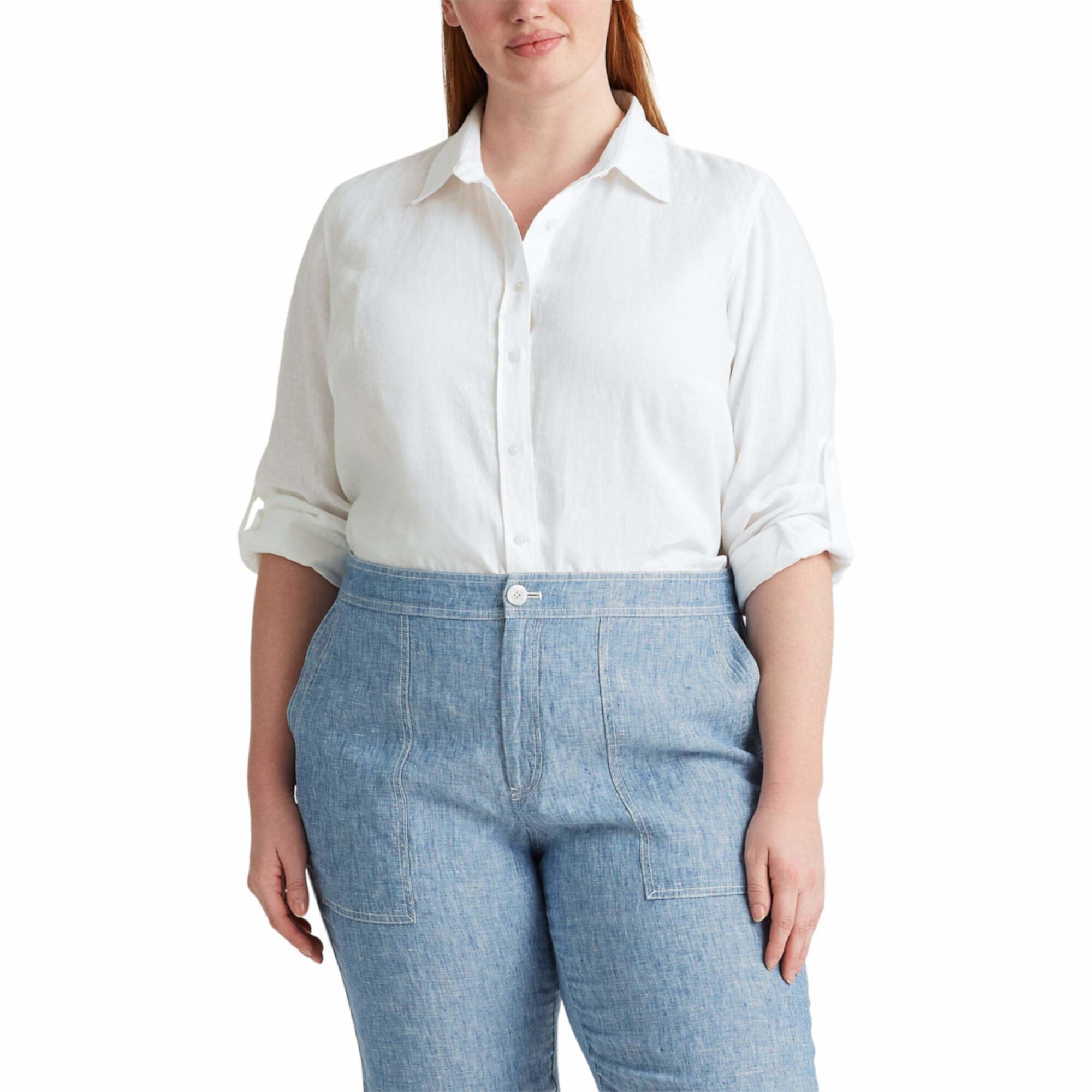 Льняная рубашка большого размера LAUREN Ralph Lauren