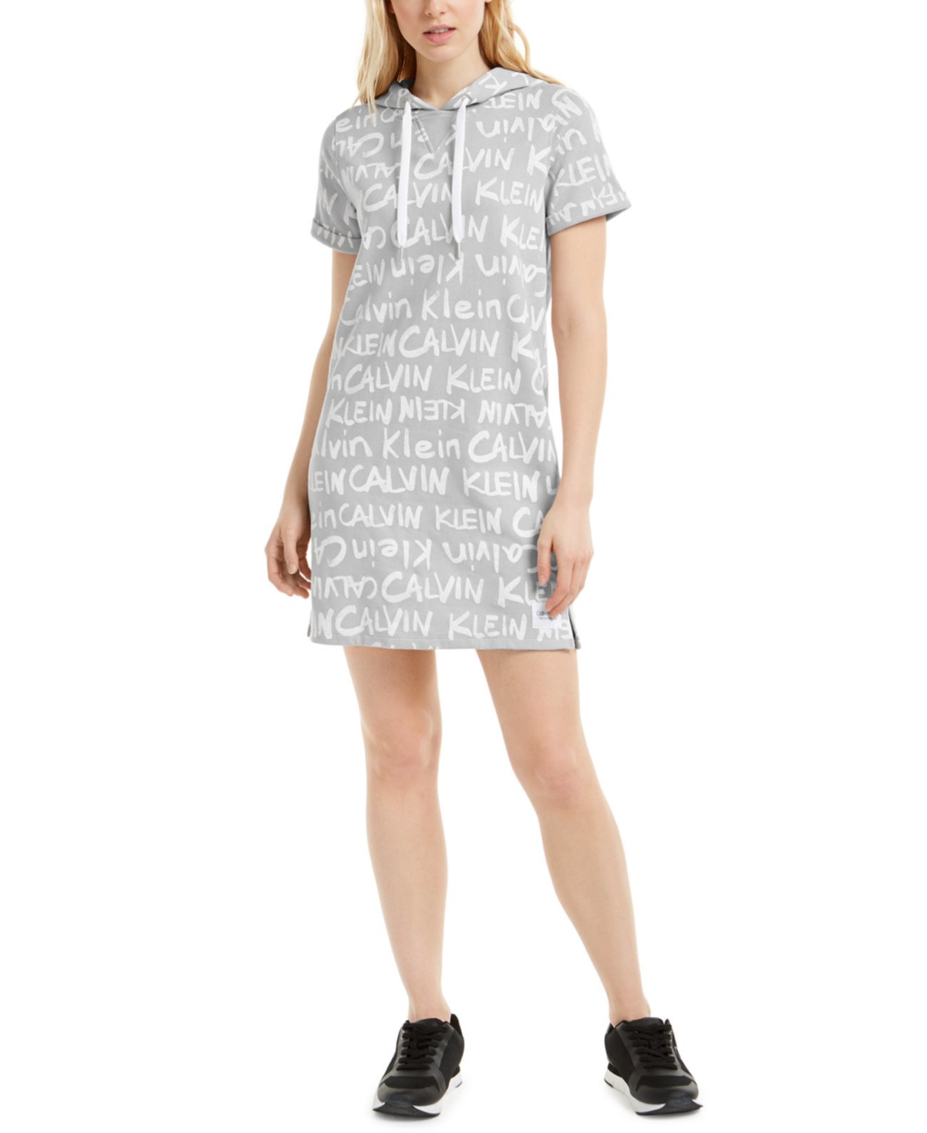 Платье с капюшоном с матовым логотипом Calvin Klein