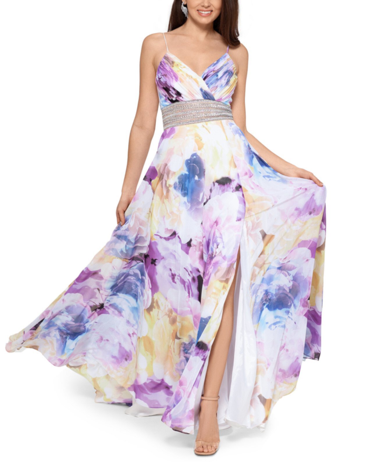 Платье с цветочным принтом и талией XSCAPE