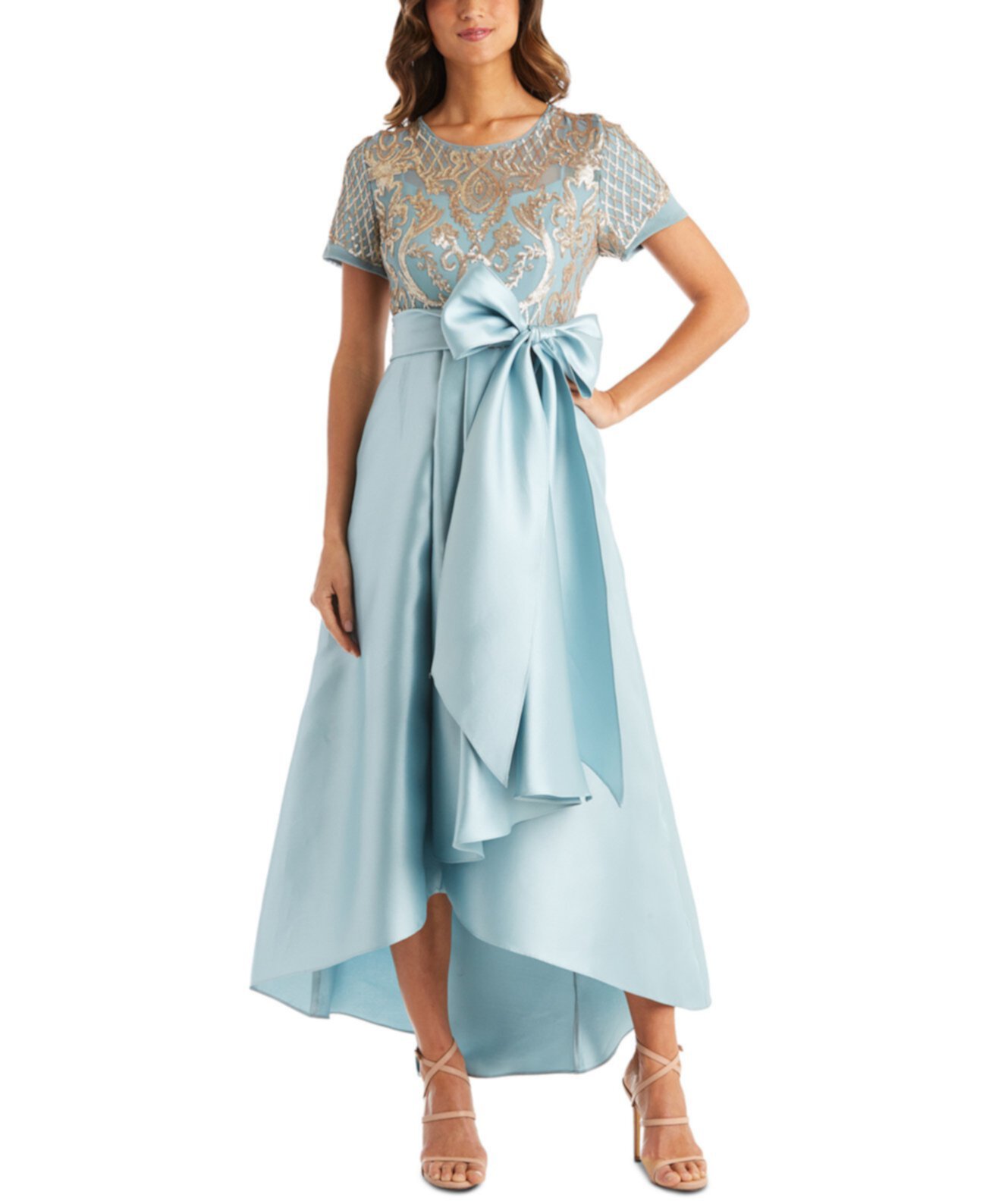 Платье с блестками и атласом Хай-Лоу R & M Richards