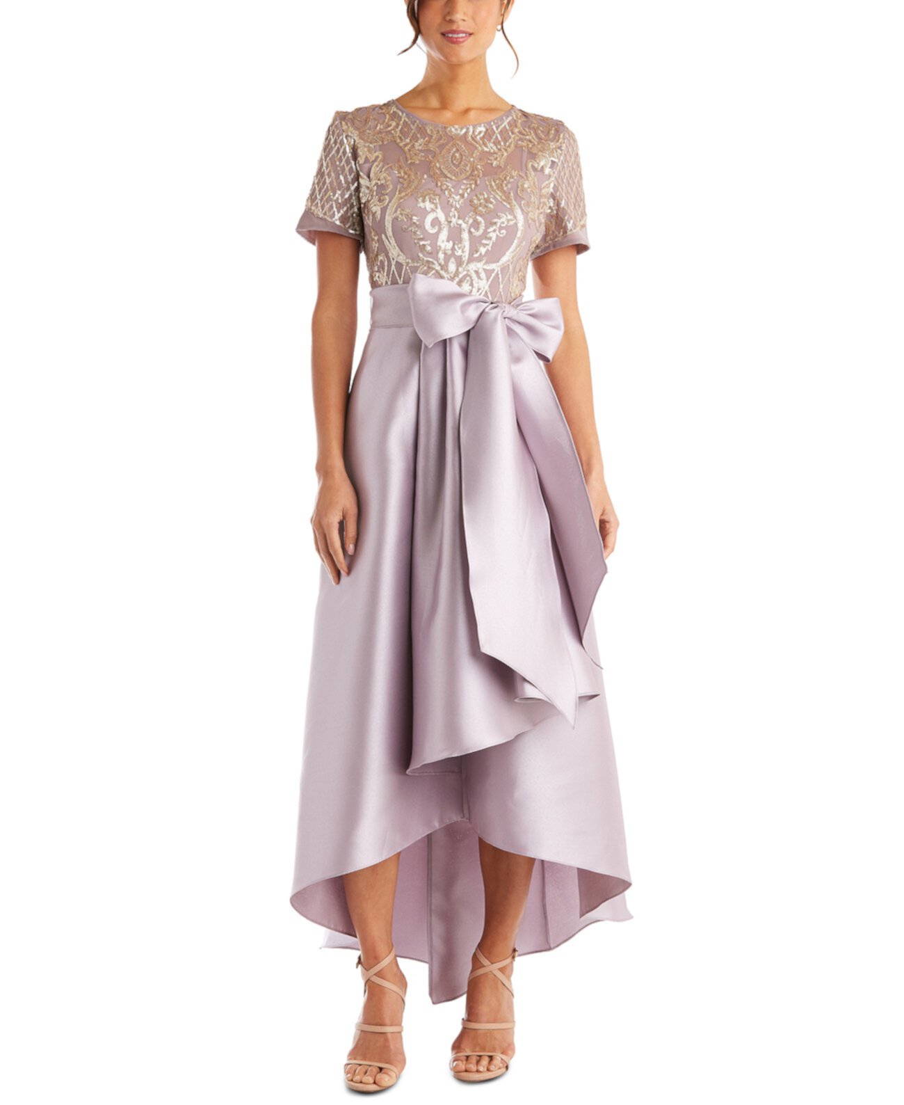 Платье с блестками и атласом Хай-Лоу R & M Richards