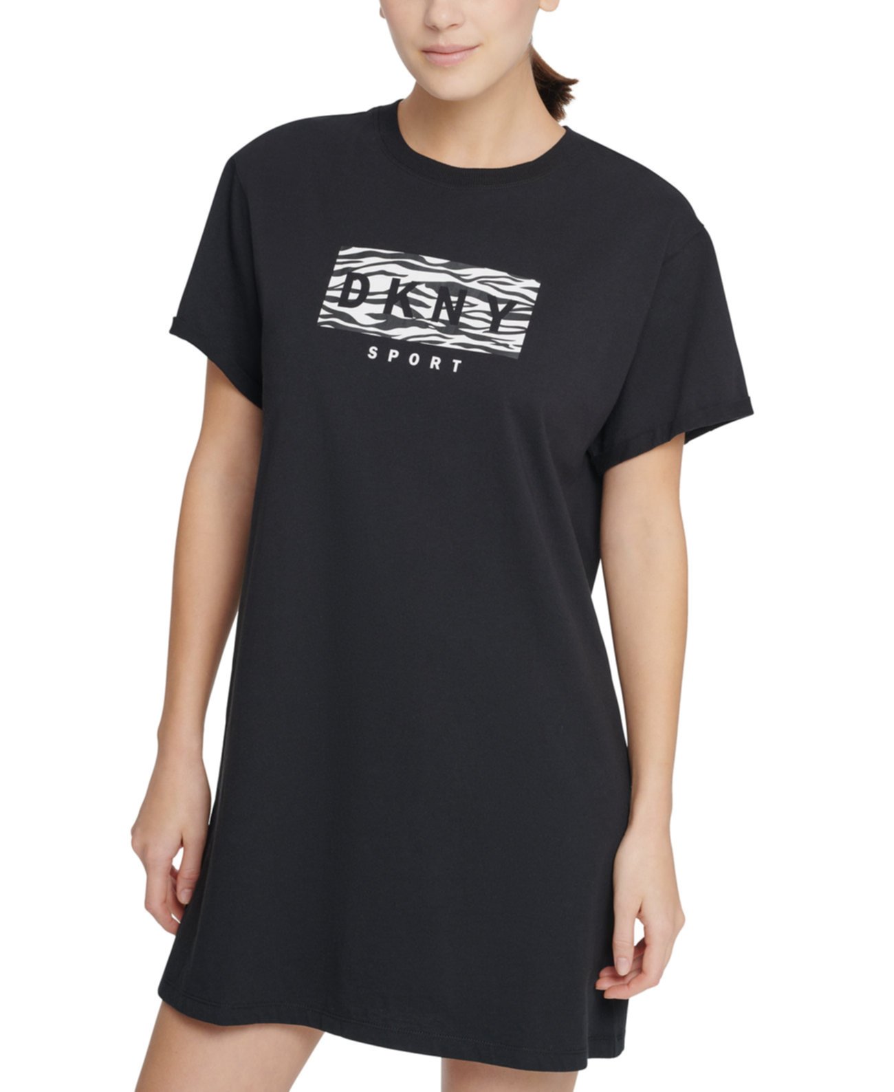Спортивное хлопковое платье-футболка с принтом логотипа DKNY