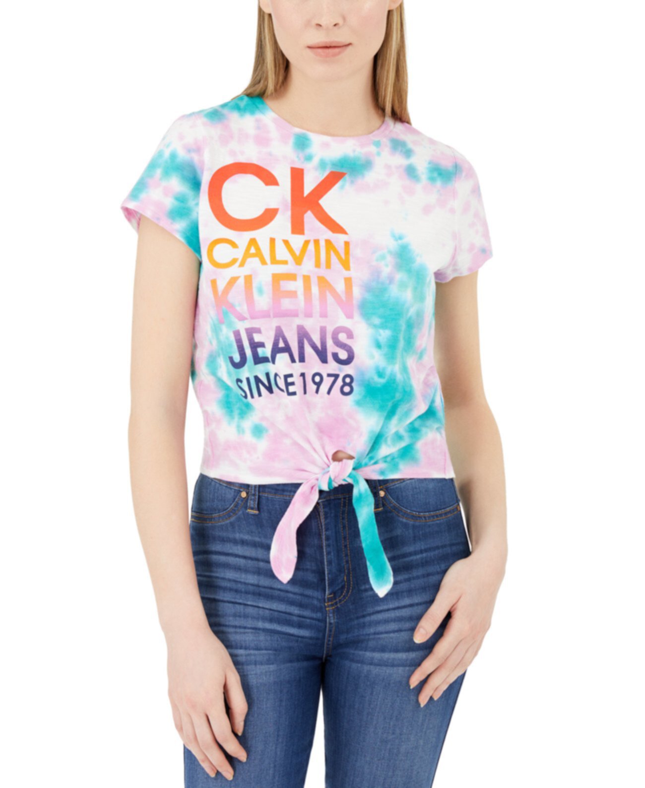 Tie-Dye Футболка с логотипом в стопку Calvin Klein