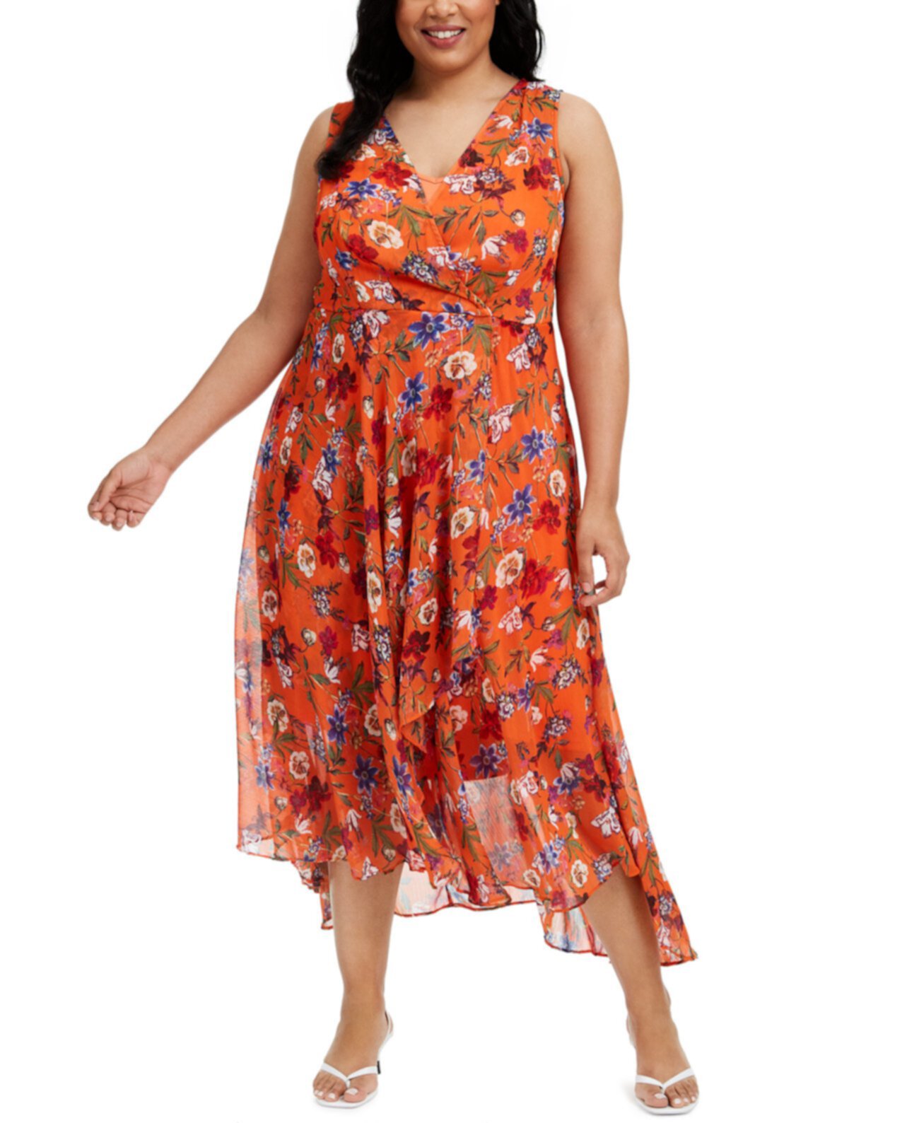 Платье миди большого размера с цветочным принтом Surplice Calvin Klein