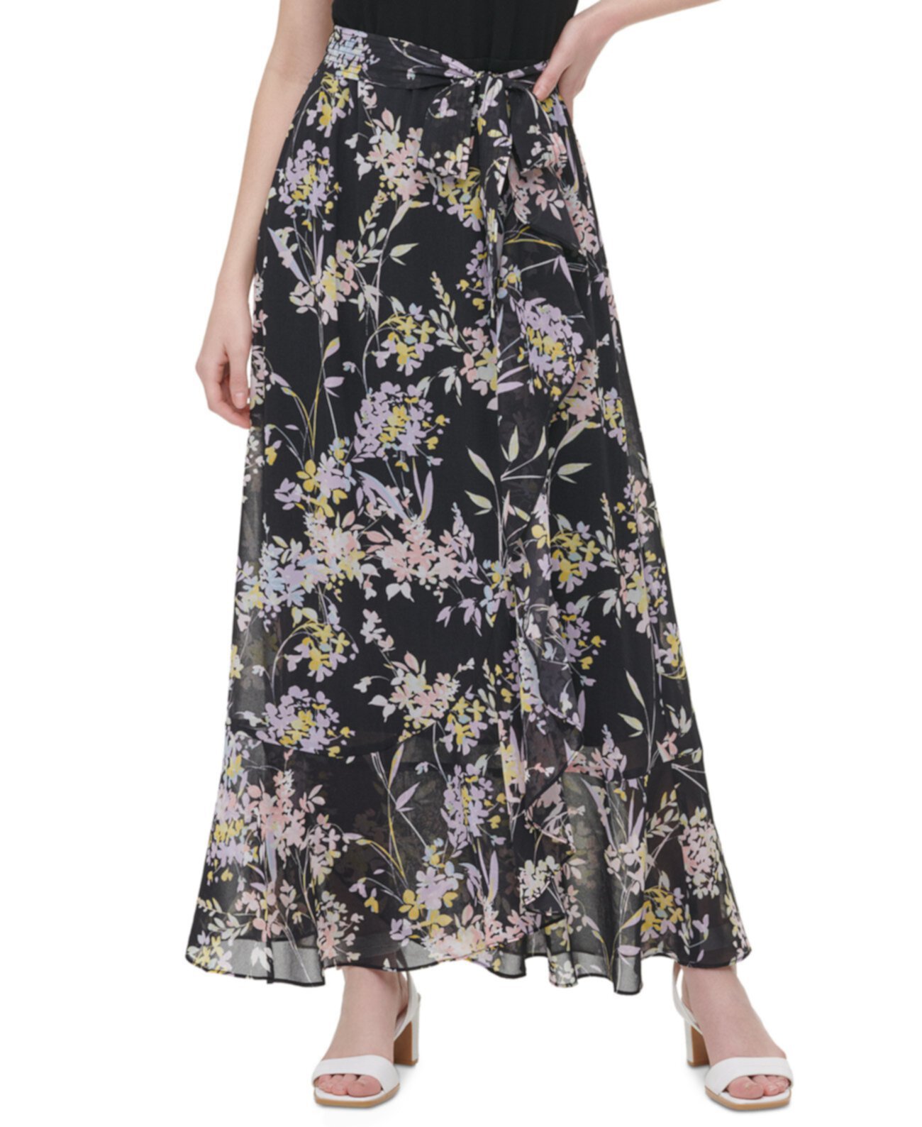Макси-юбка с цветочным принтом спереди Calvin Klein