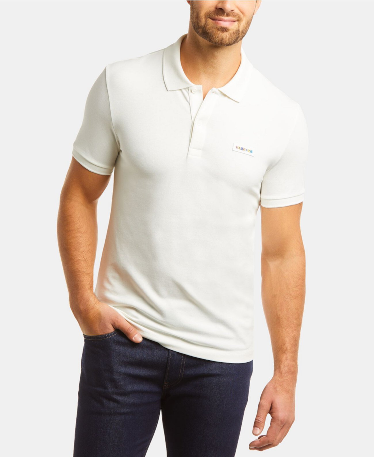 Мужская приталенная рубашка-поло из эластичного хлопкового пике с коротким рукавом и ретро-логотипом Lacoste Lacoste