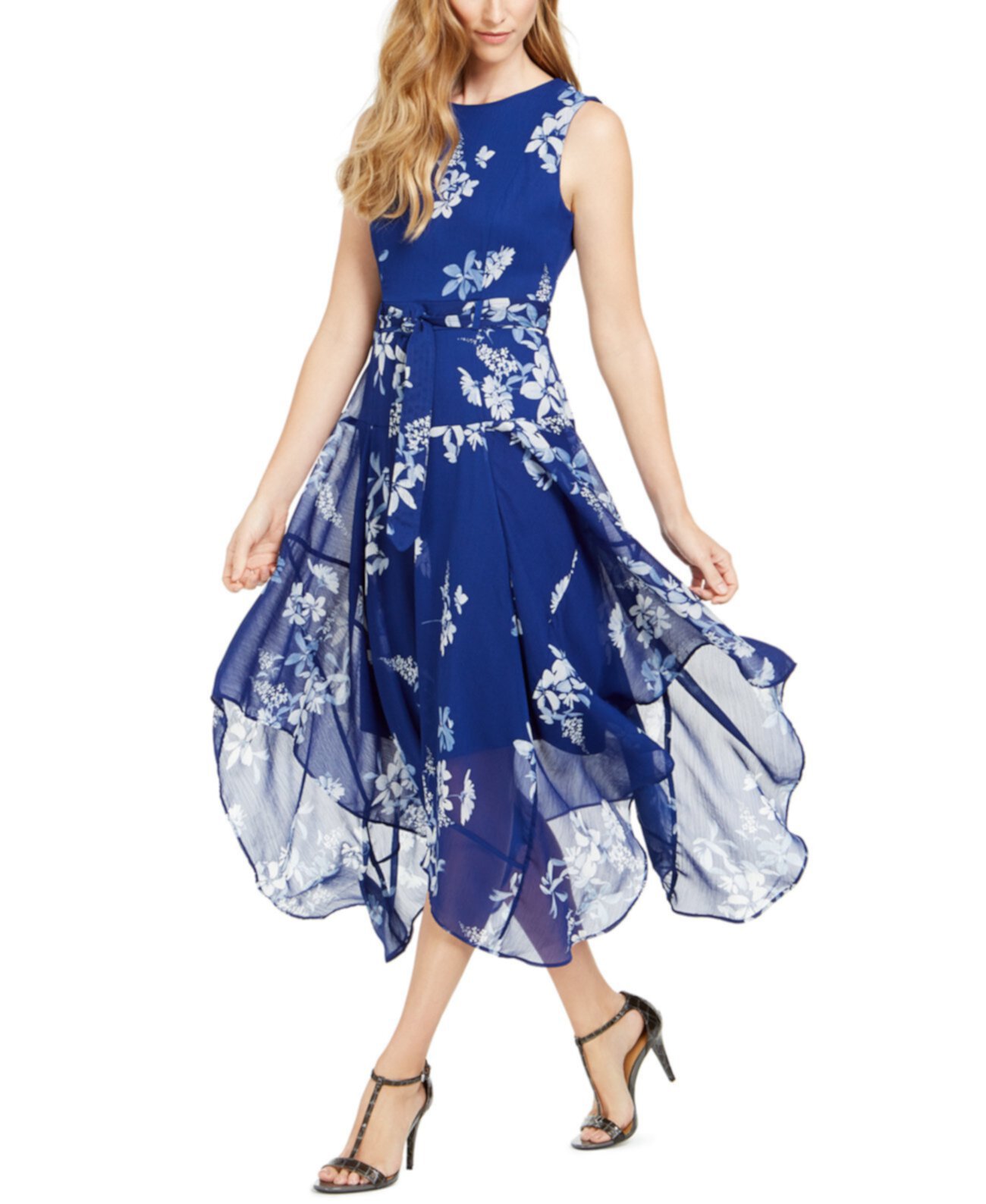 Платье с цветочным шифоном и платком Calvin Klein