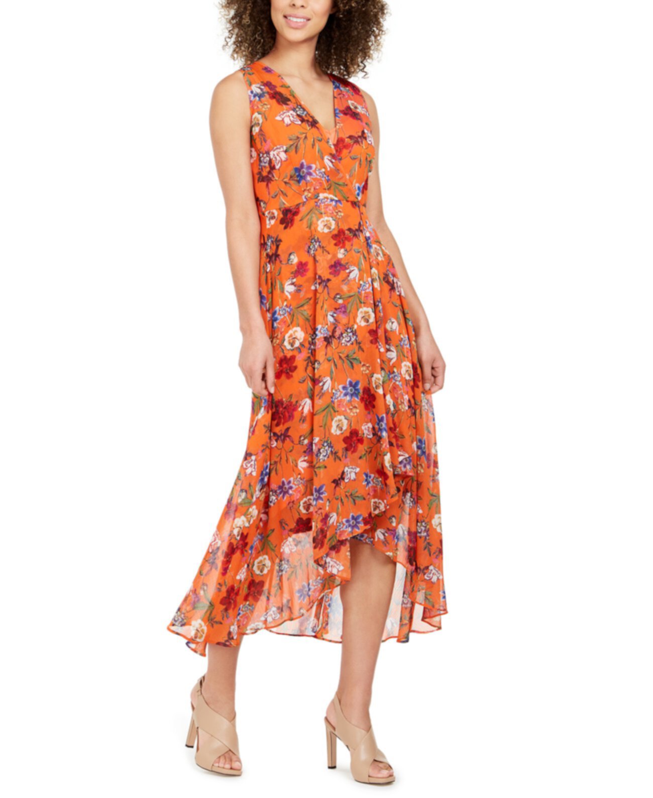 Платье миди из шифона с цветочным принтом Surplice Calvin Klein