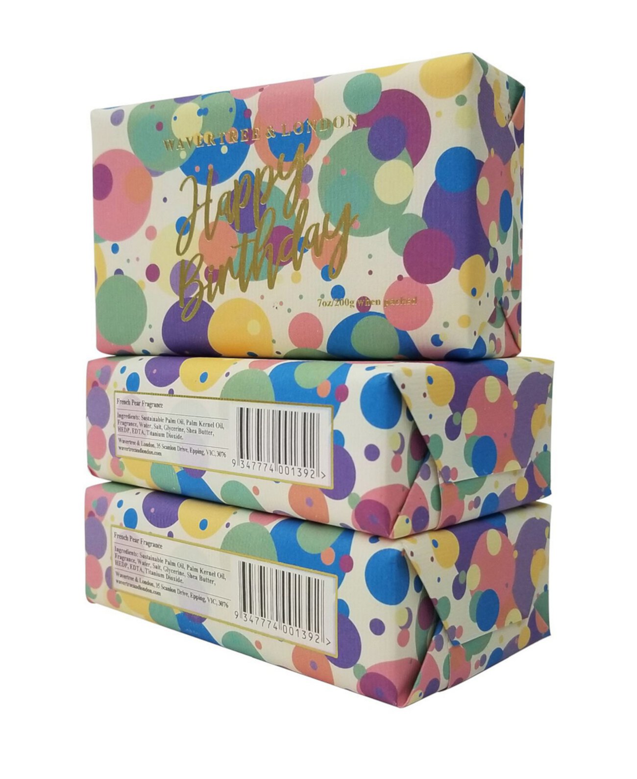 С Днем Рождения - Конфетти - Кусковое мыло по 3 упаковки по 7 унций каждая Wavertree & London