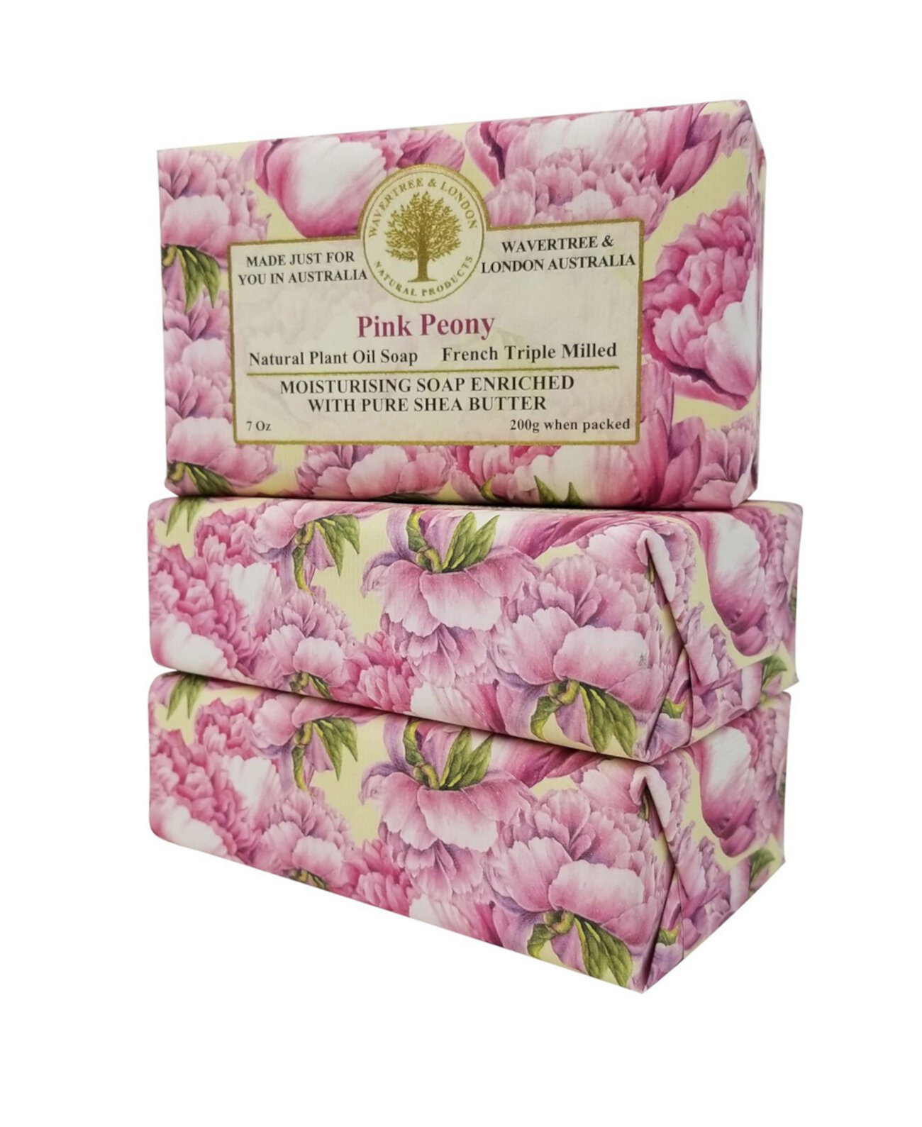 Мыло «Розовый пион», 3 упаковки, каждая по 7 унций Wavertree & London