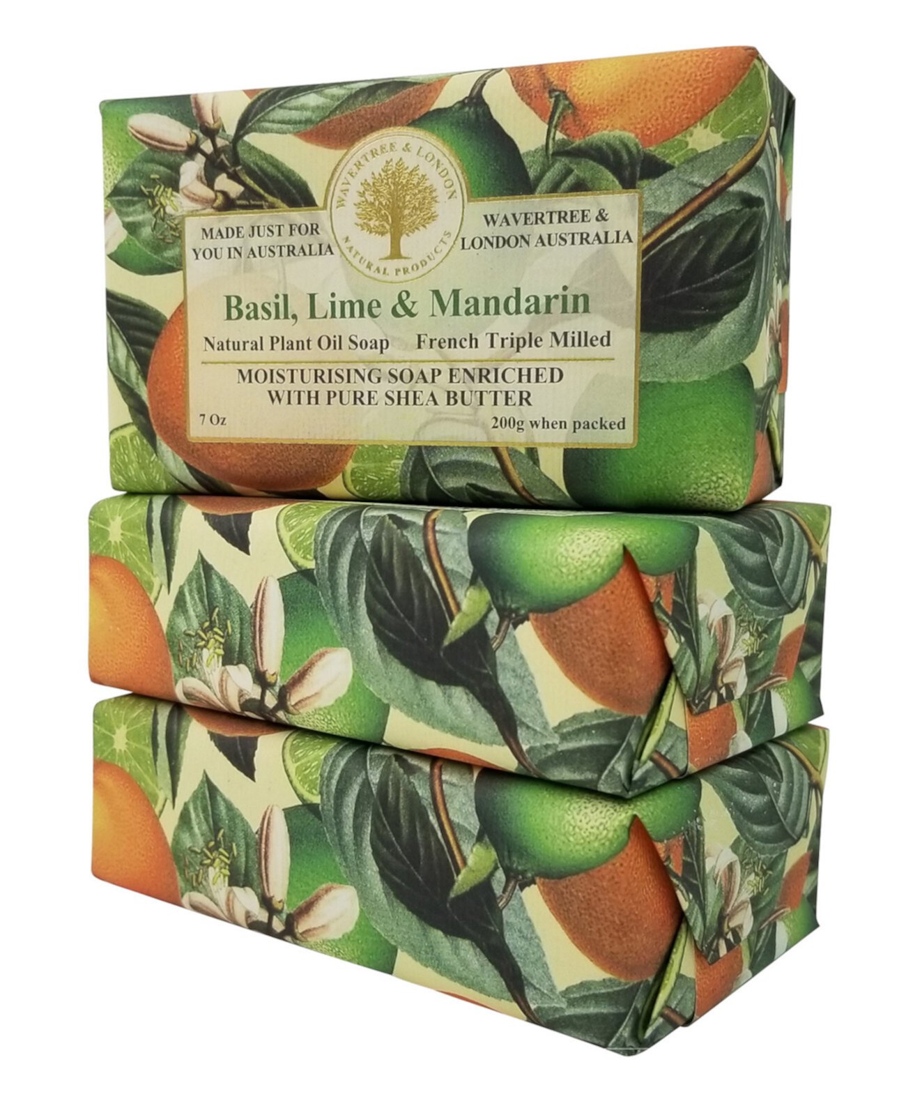Мыло с базиликом, лаймом и мандарином, упаковка из 3 шт., Каждая по 7 унций Wavertree & London
