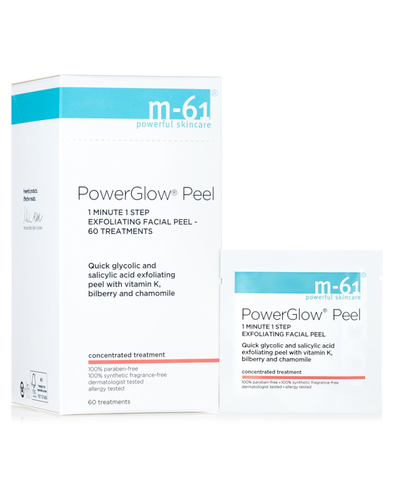 PowerGlow Peel 1 минута, 1 шаг, отшелушивающий пилинг для лица, 60 процедур M-61 by Bluemercury