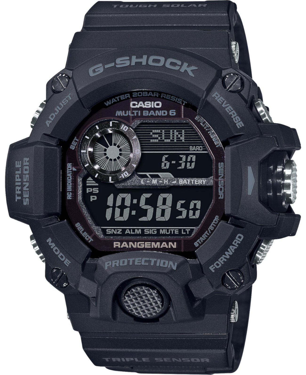 Смарт часы G-Shock Rangeman черный на резиновом ремешке 53-1/2мм G-Shock