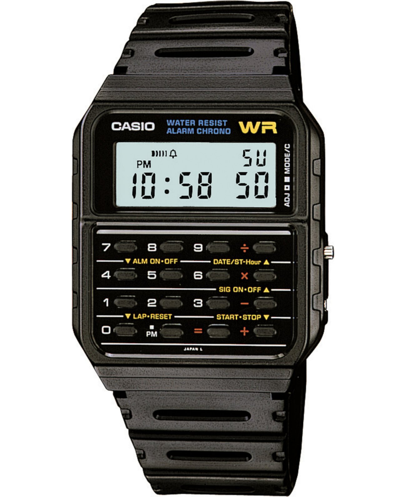 Часы унисекс с цифровым калькулятором, черный полимерный ремешок, 35 мм Casio