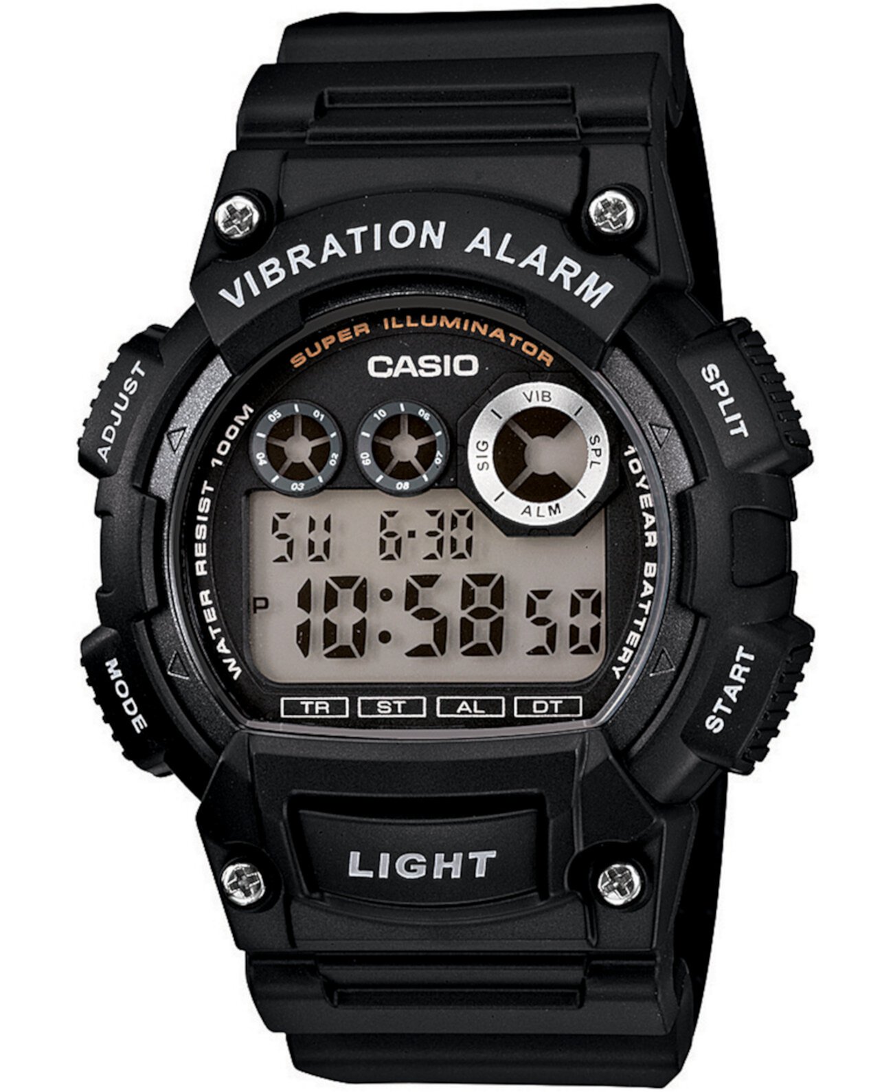 Мужские цифровые черные часы с ремешком из смолы 44мм Casio