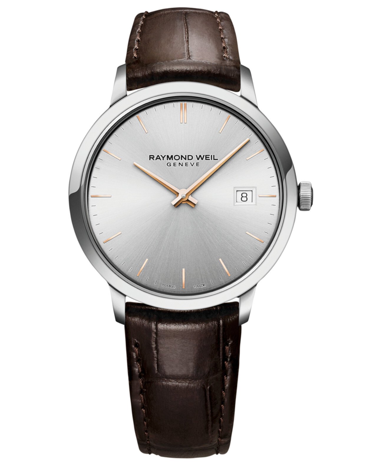 Мужские швейцарские часы Toccata Brown с кожаным ремешком 39мм Raymond Weil