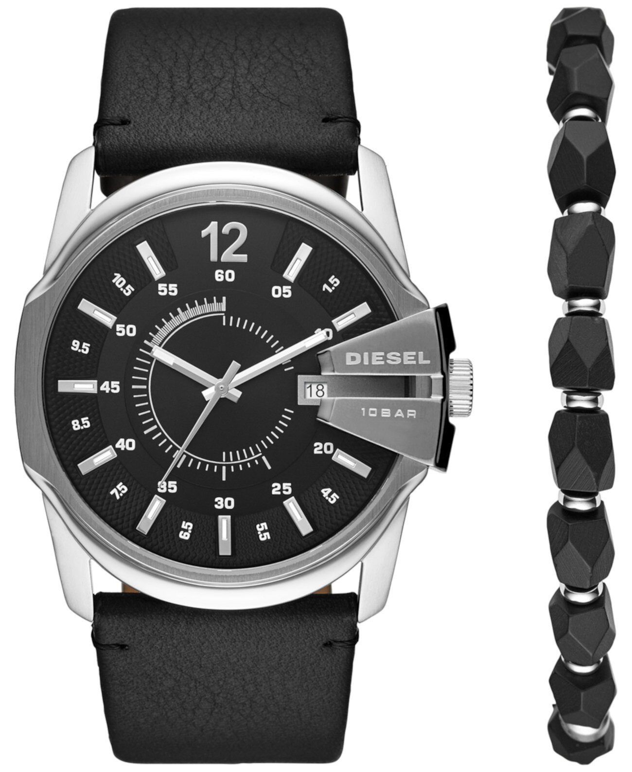 Мужские часы Master Chief, черный кожаный ремешок, 45мм Diesel