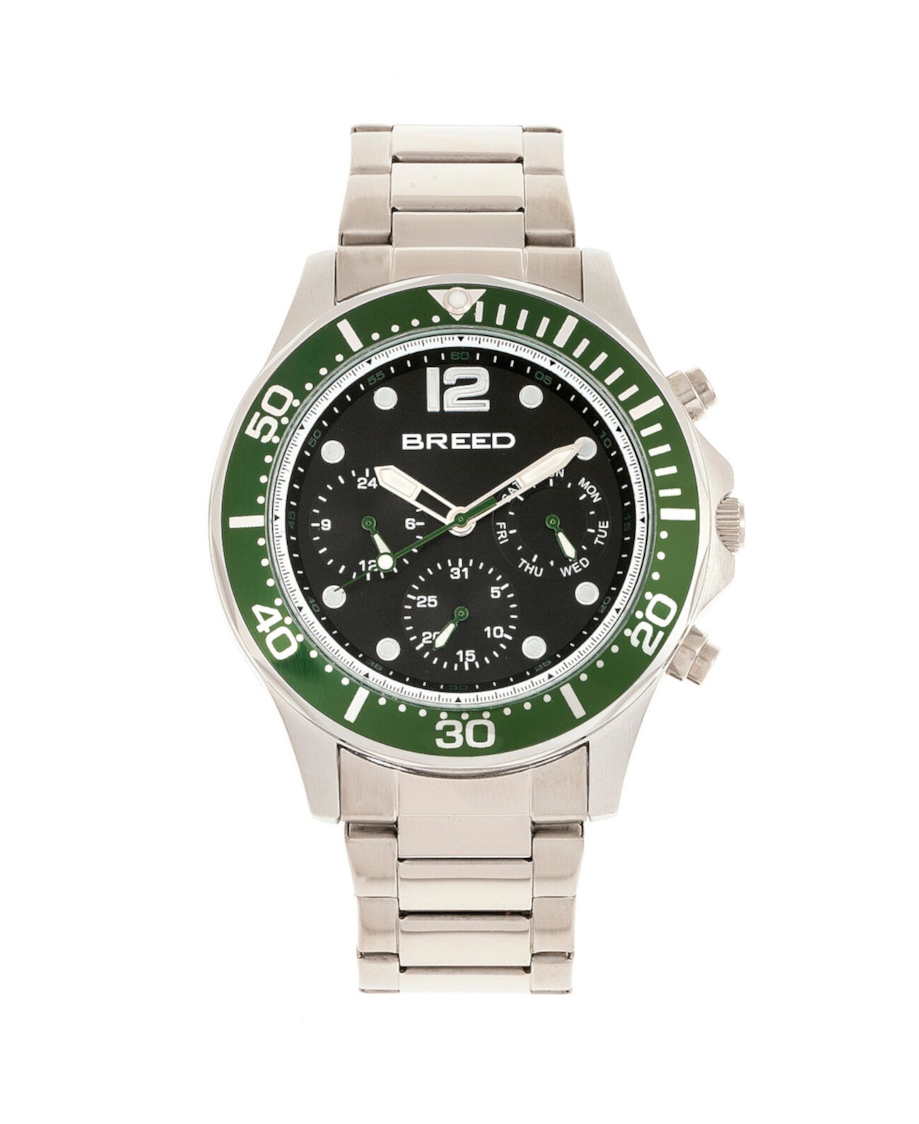 Кварц Pegasus Green Face Многофункциональные часы из серебряного сплава 46мм Breed