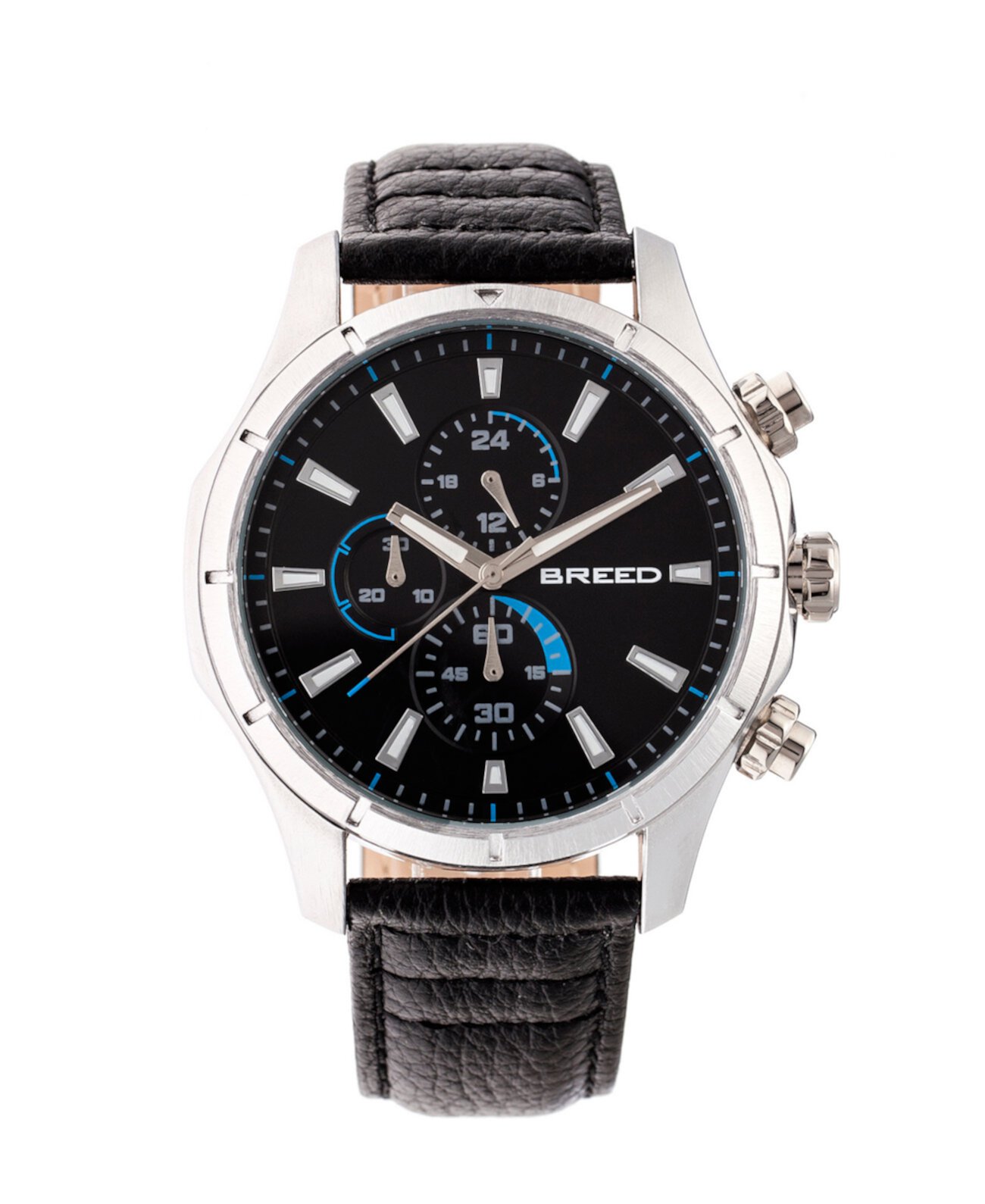 Кварцевые часы Lacroix с серебристым и черным часами из натуральной кожи 47 мм Breed
